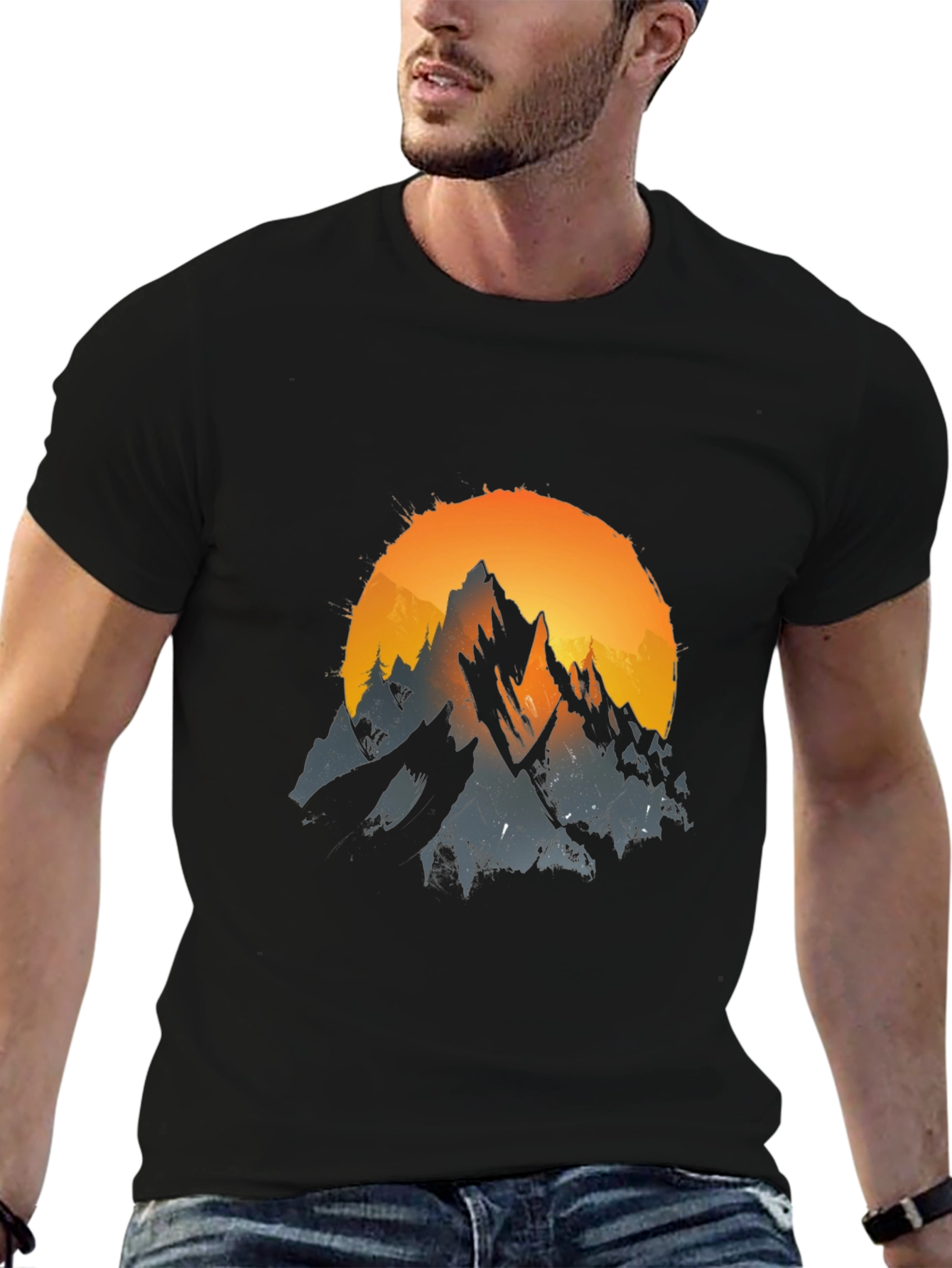 Black Mountain Sunset Graphic Tee - Black Cotton Blend view 6