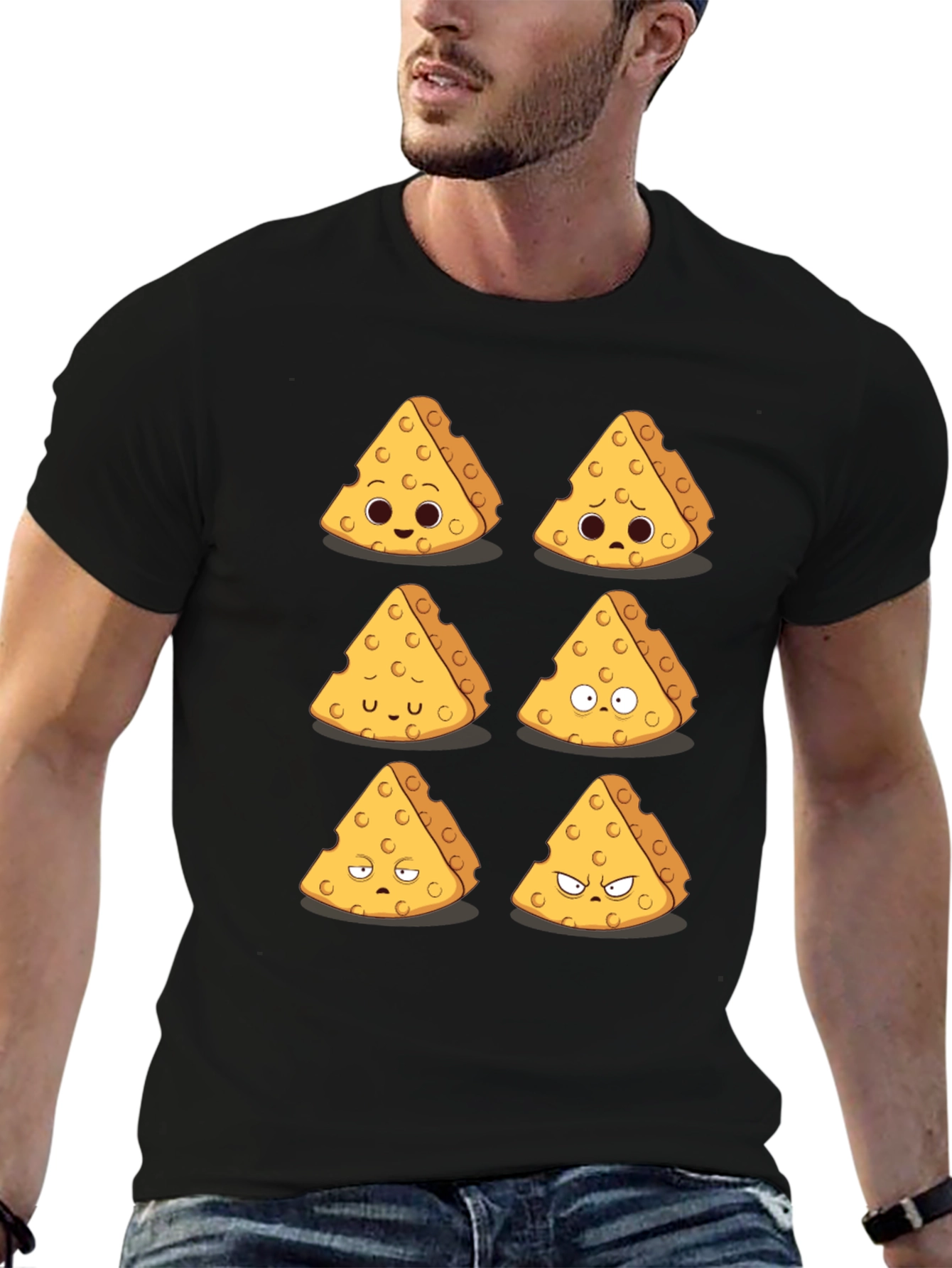 Black Funny Cheese Expression T-Shirt - Black view 6
