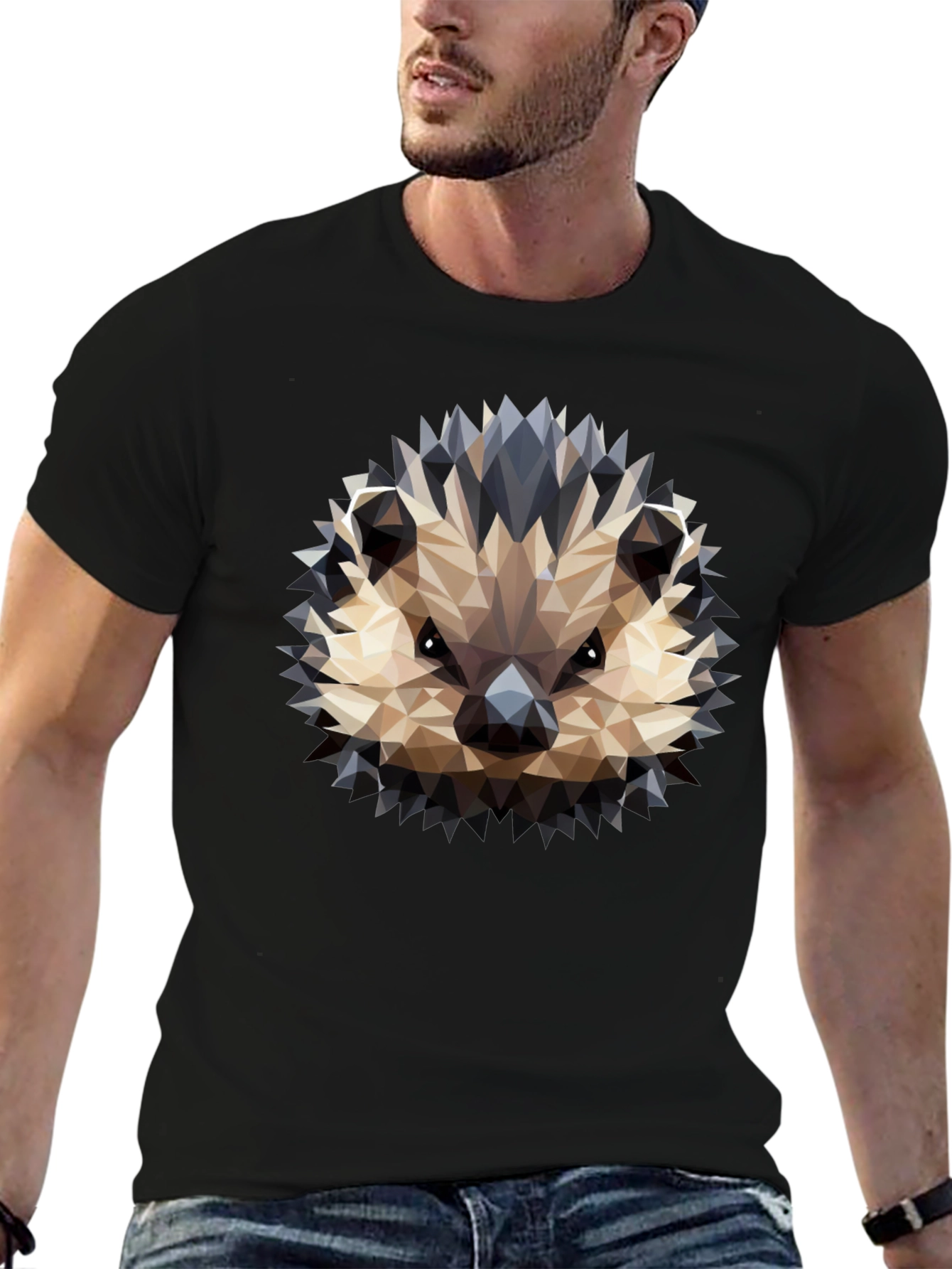 Black Geometric Hedgehog Graphic Black T-Shirt view 6