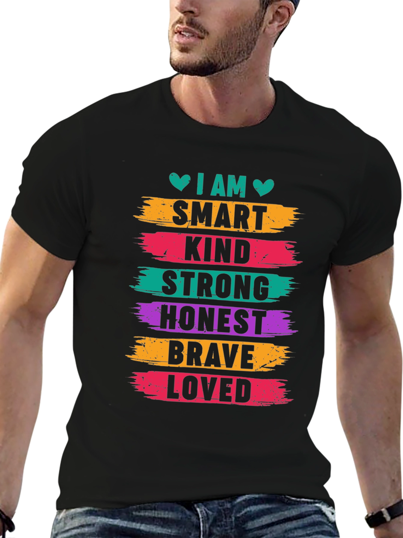 Black I AM Smart Kind Strong Honest Brave Loved T-Shirt view 6