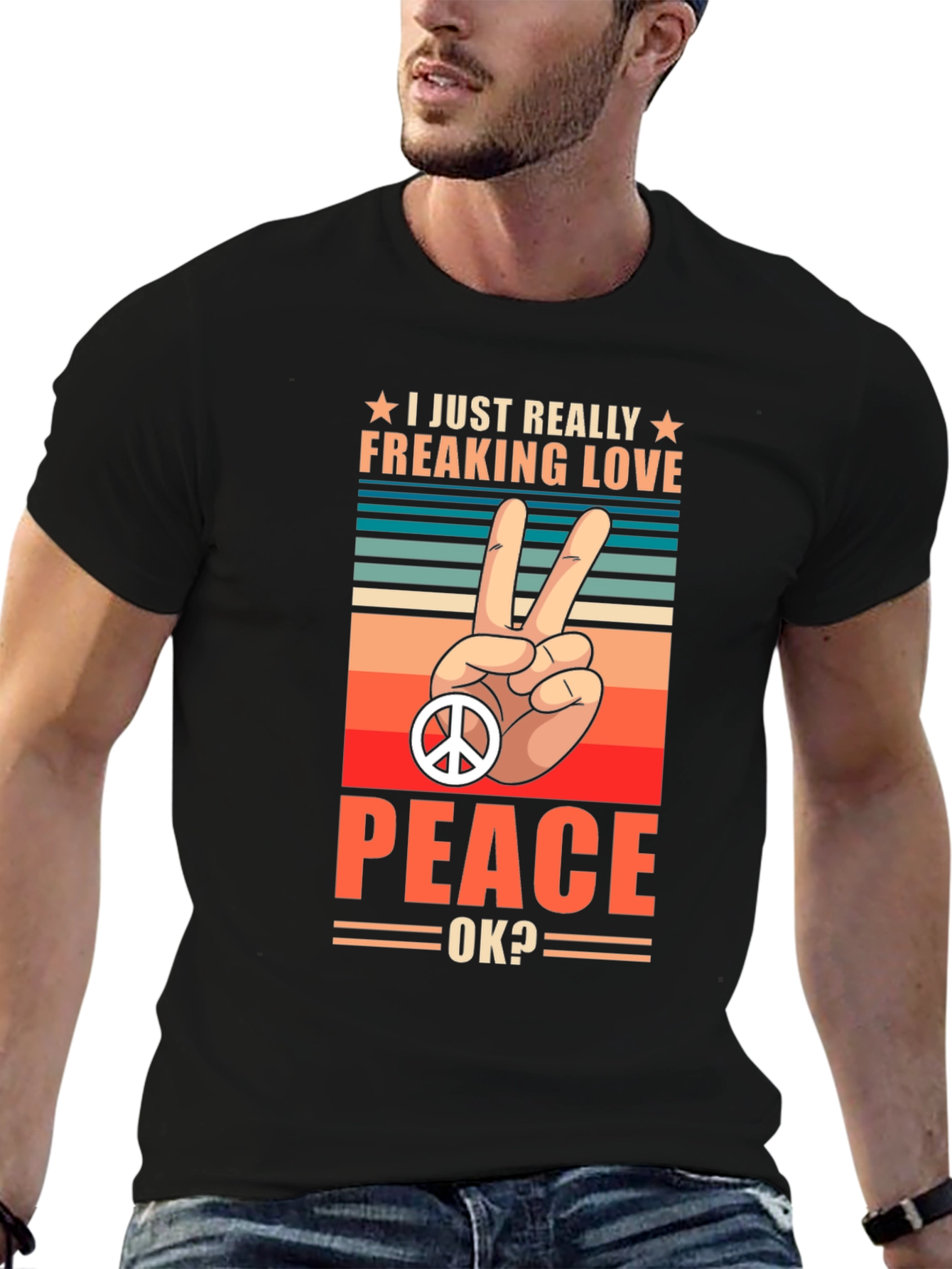 Black Peace Love T-Shirt - Retro Graphic Tee view 6