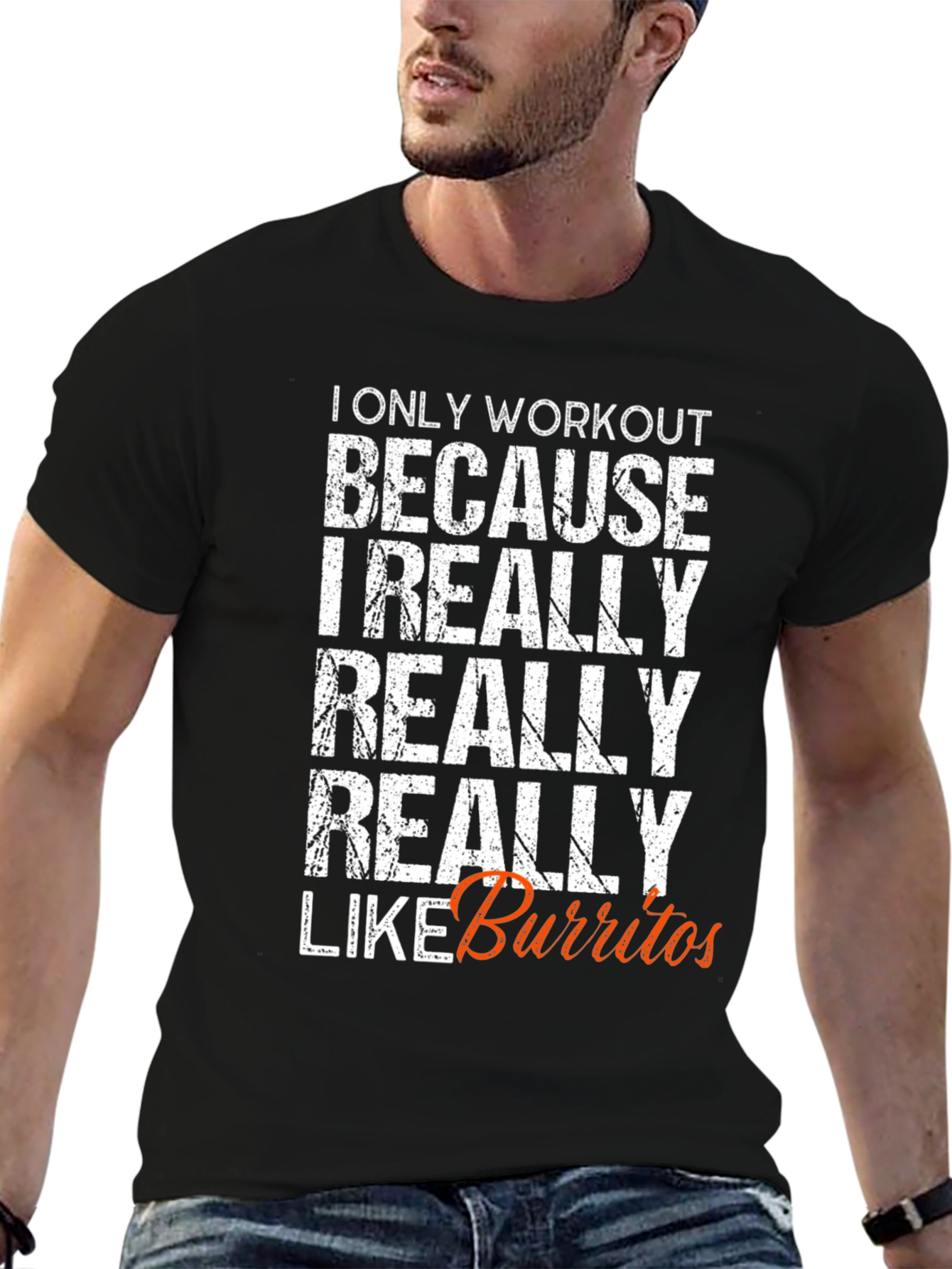 Black Workout for Burritos Funny T-Shirt view 6