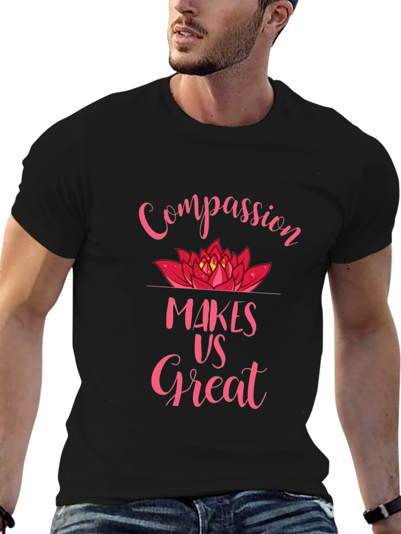 Black Compassion Makes Us Great Lotus Flower Graphic Tee view 6