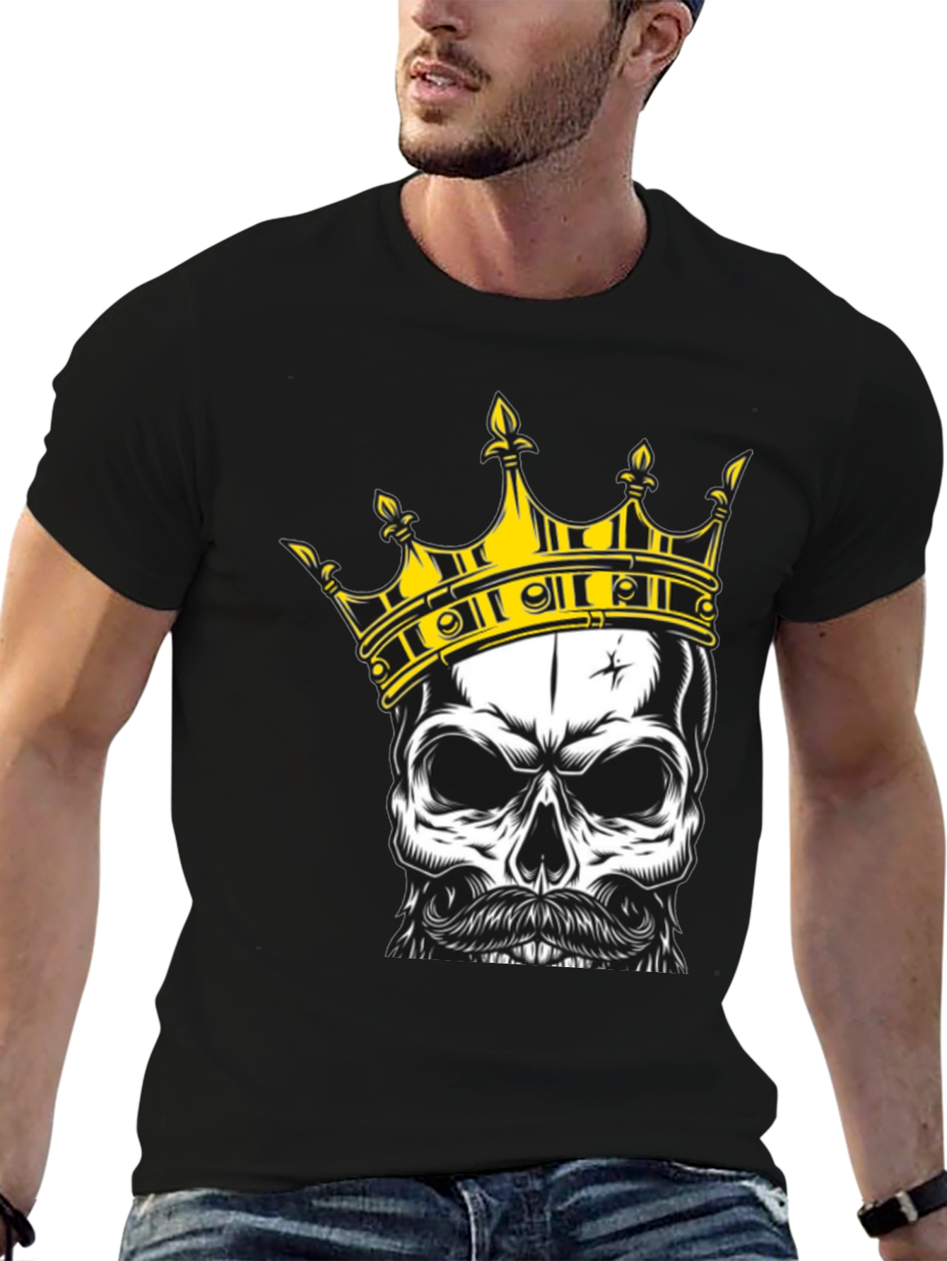 Black Skull King Graphic Tee - Black Cotton T-Shirt view 6