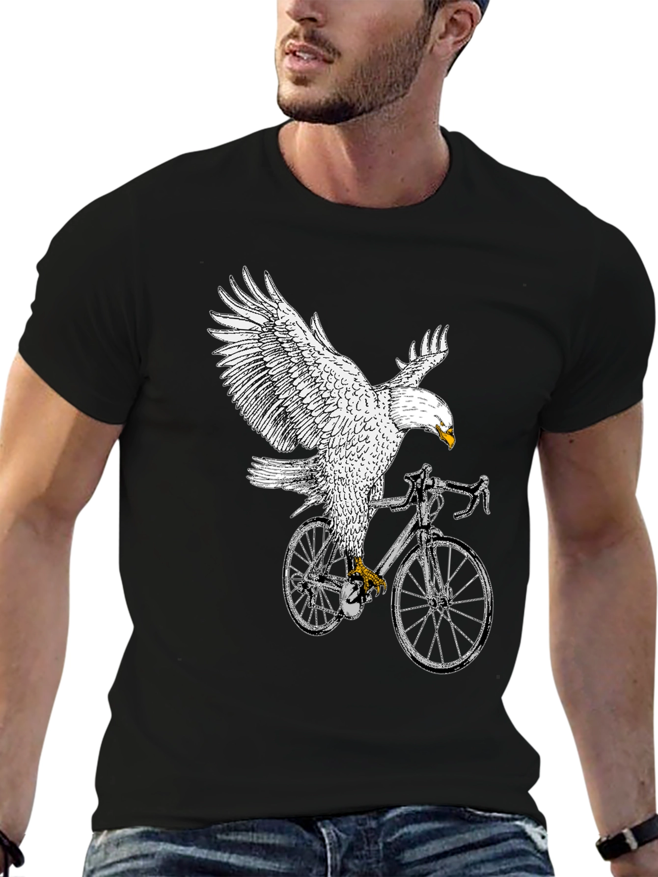 Black Eagle Riding Bike Graphic Tee - Black view 6