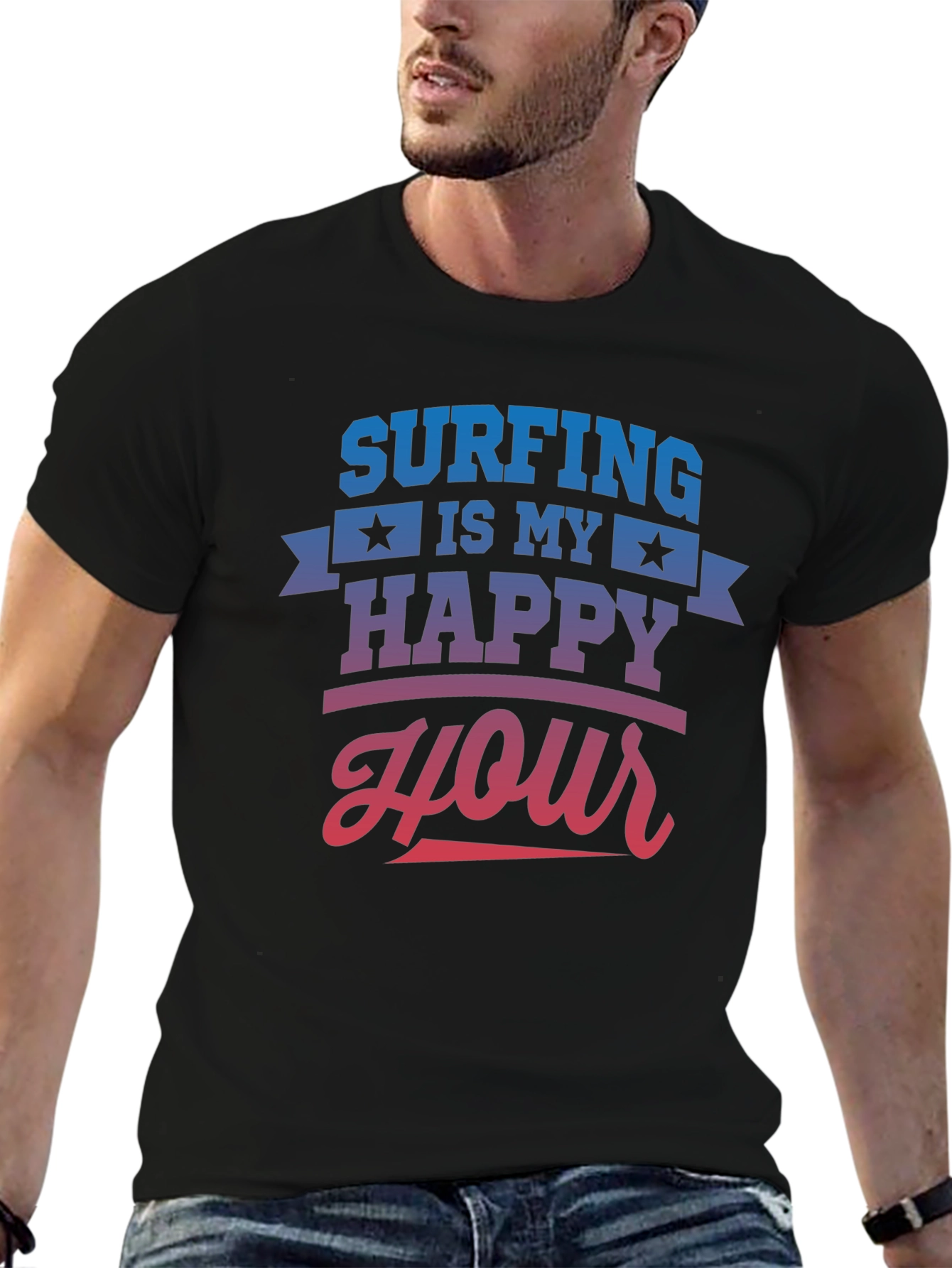 Black Surfing is My Happy Hour Black T-Shirt view 6