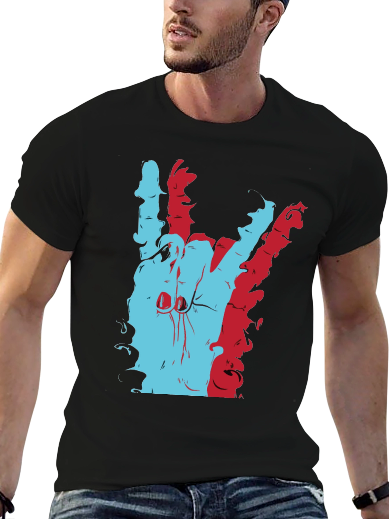 Black Retro Hand Sign T-Shirt - Cool Graphic Tee view 6