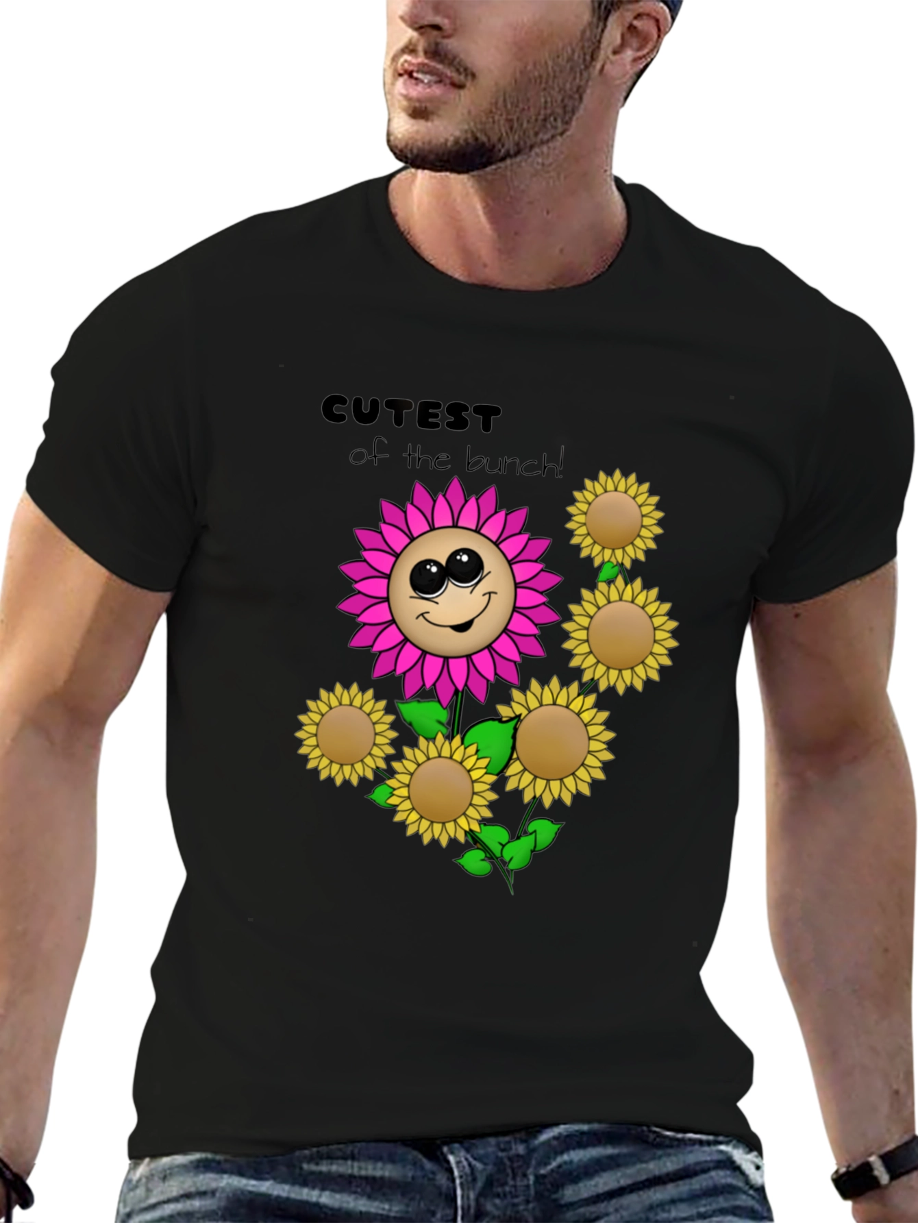 Black Cute Flower Graphic Black T-Shirt view 6
