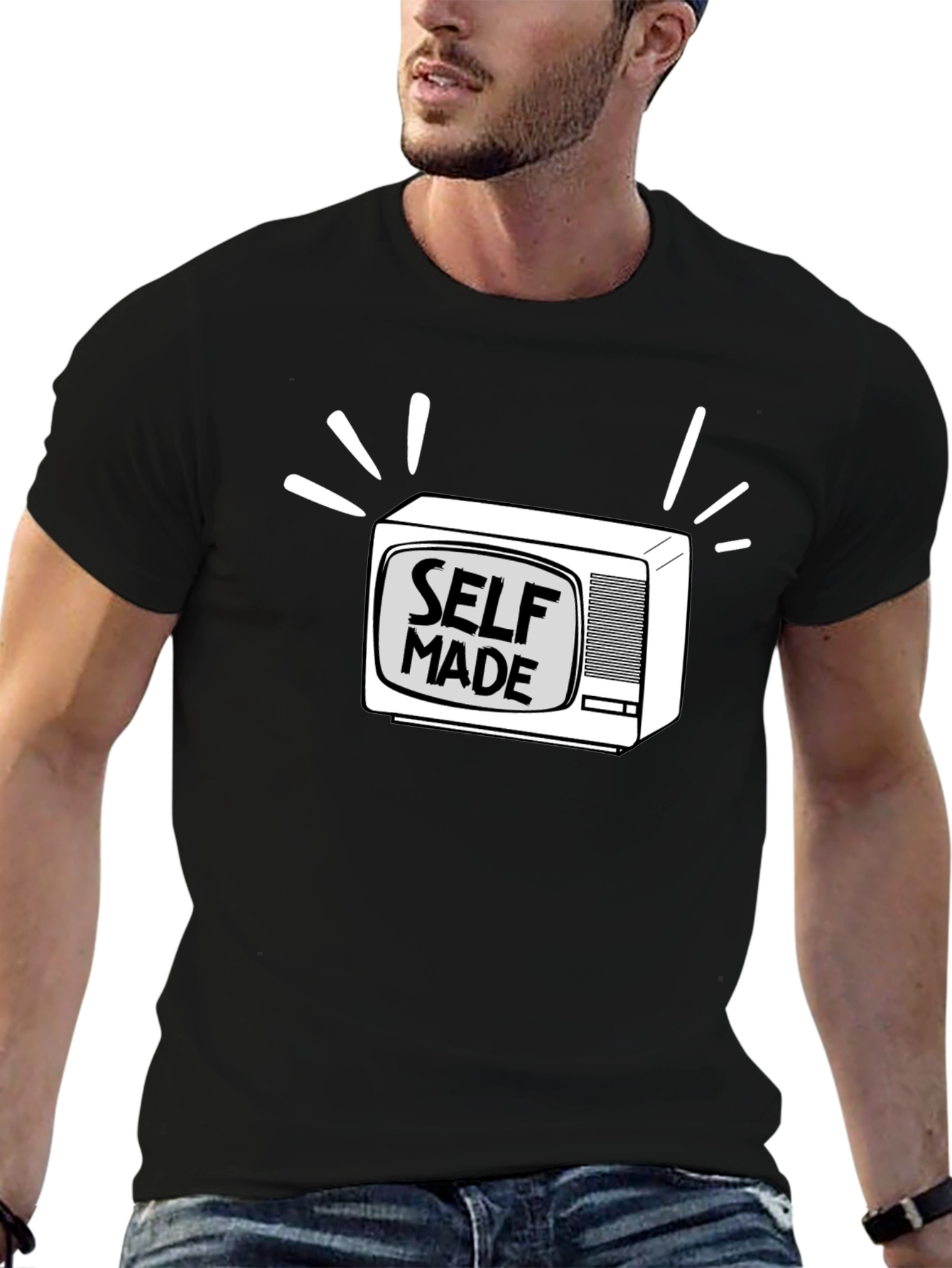 Black Self Made TV Graphic Tee - Black view 6