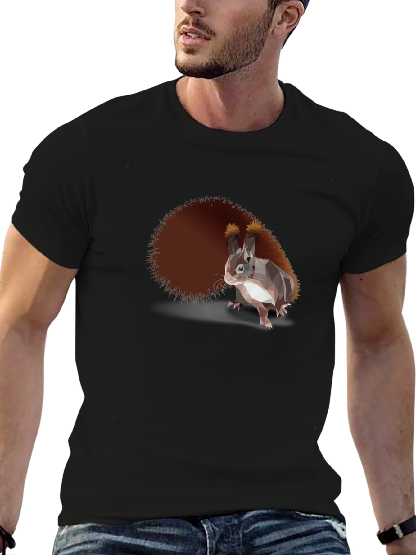 Black Stylish Squirrel Graphic Tee - Men's Black T-Shirt view 6
