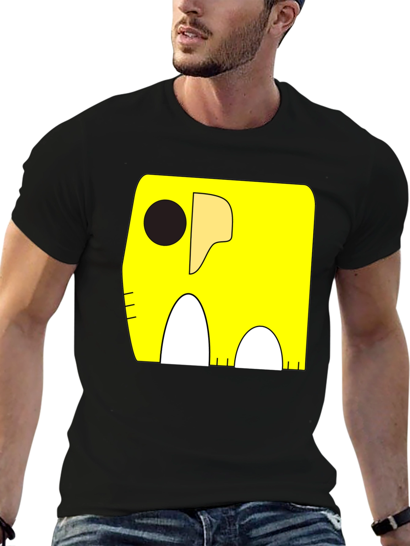 Black Cartoon Elephant Graphic Tee - Black Cotton Casual Shirt view 6