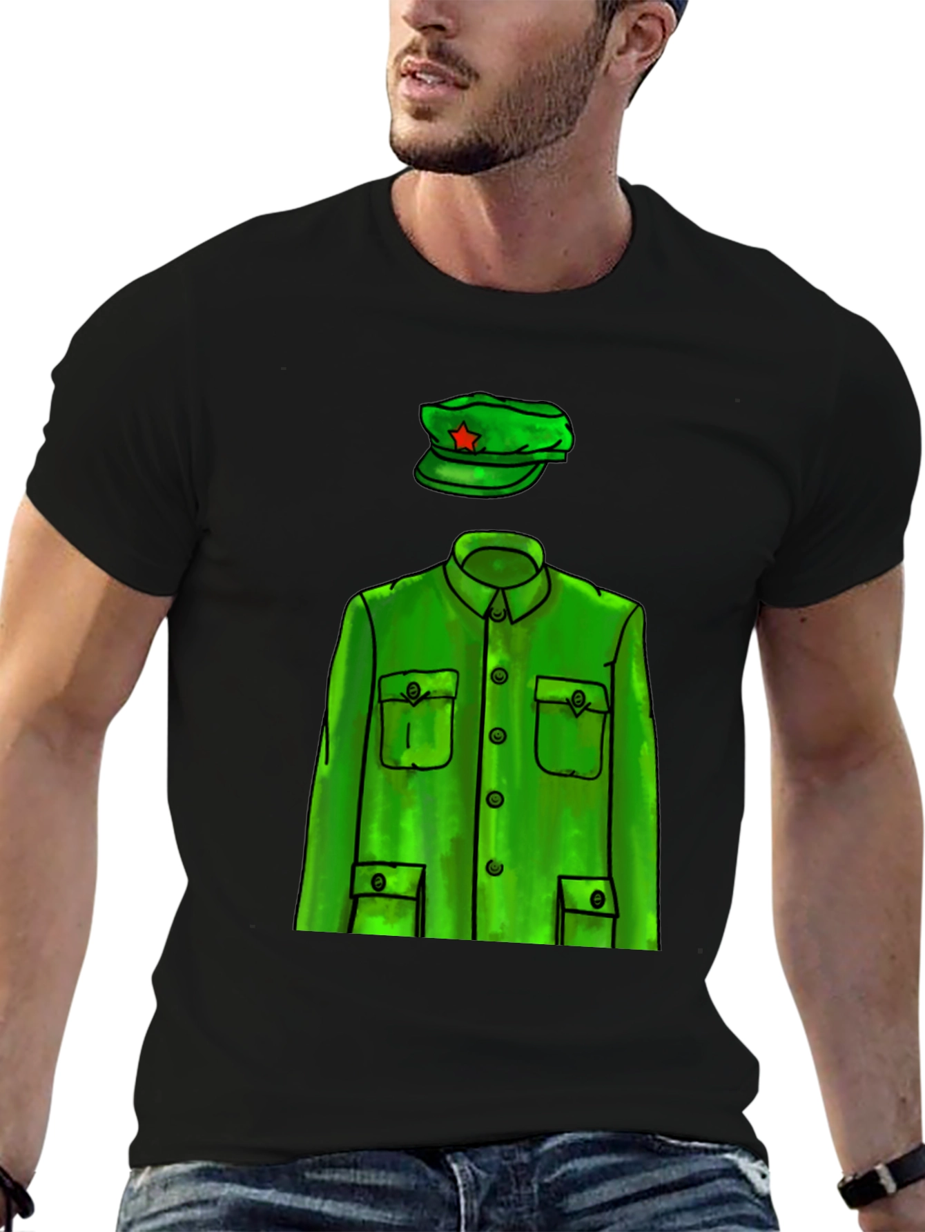 Black Retro Green Uniform T-Shirt view 6