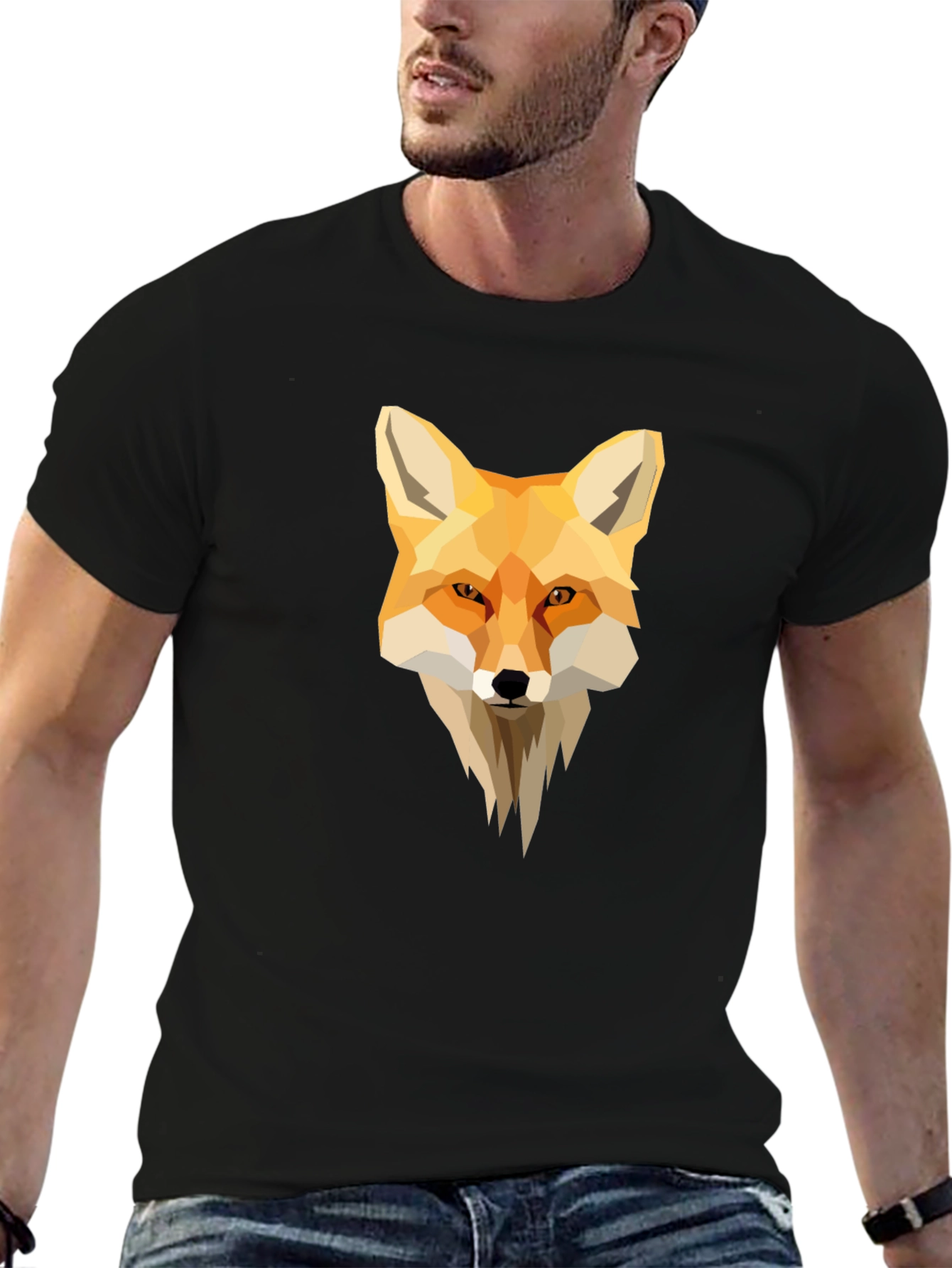 Black Geometric Fox Graphic Black T-Shirt view 6