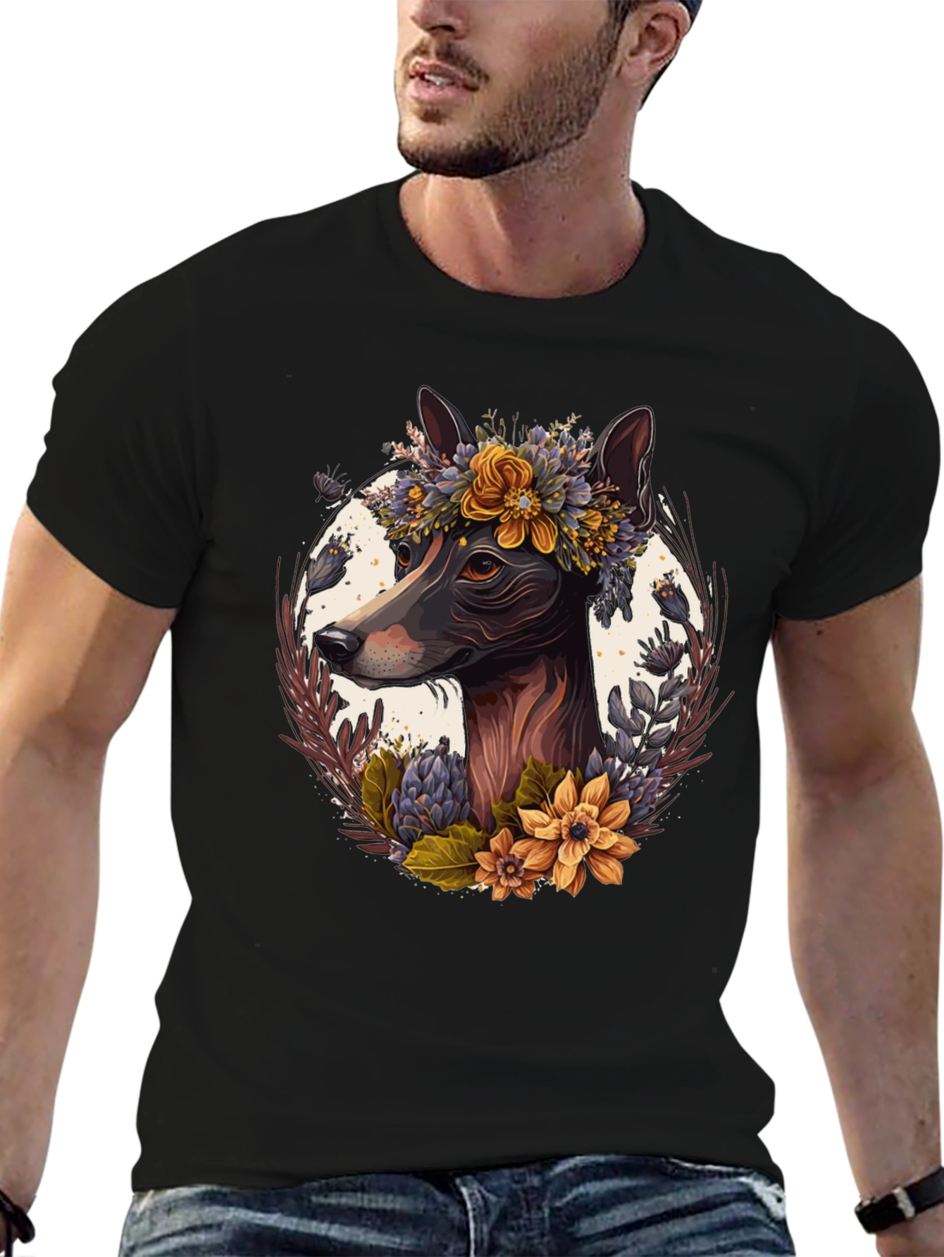 Black Dog Floral Wreath T-Shirt view 6