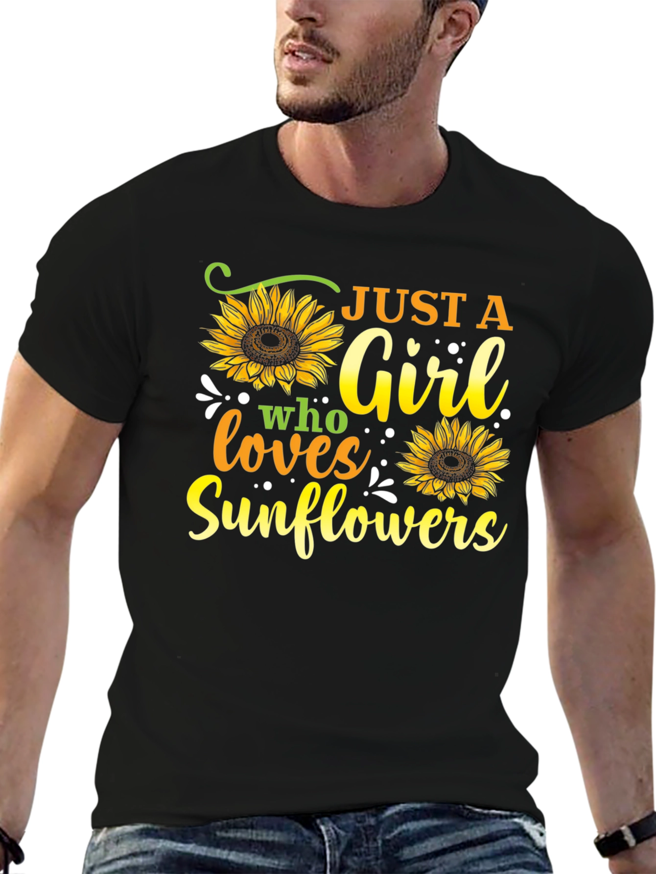 Black Just A Girl Who Loves Sunflowers Graphic Tee view 6