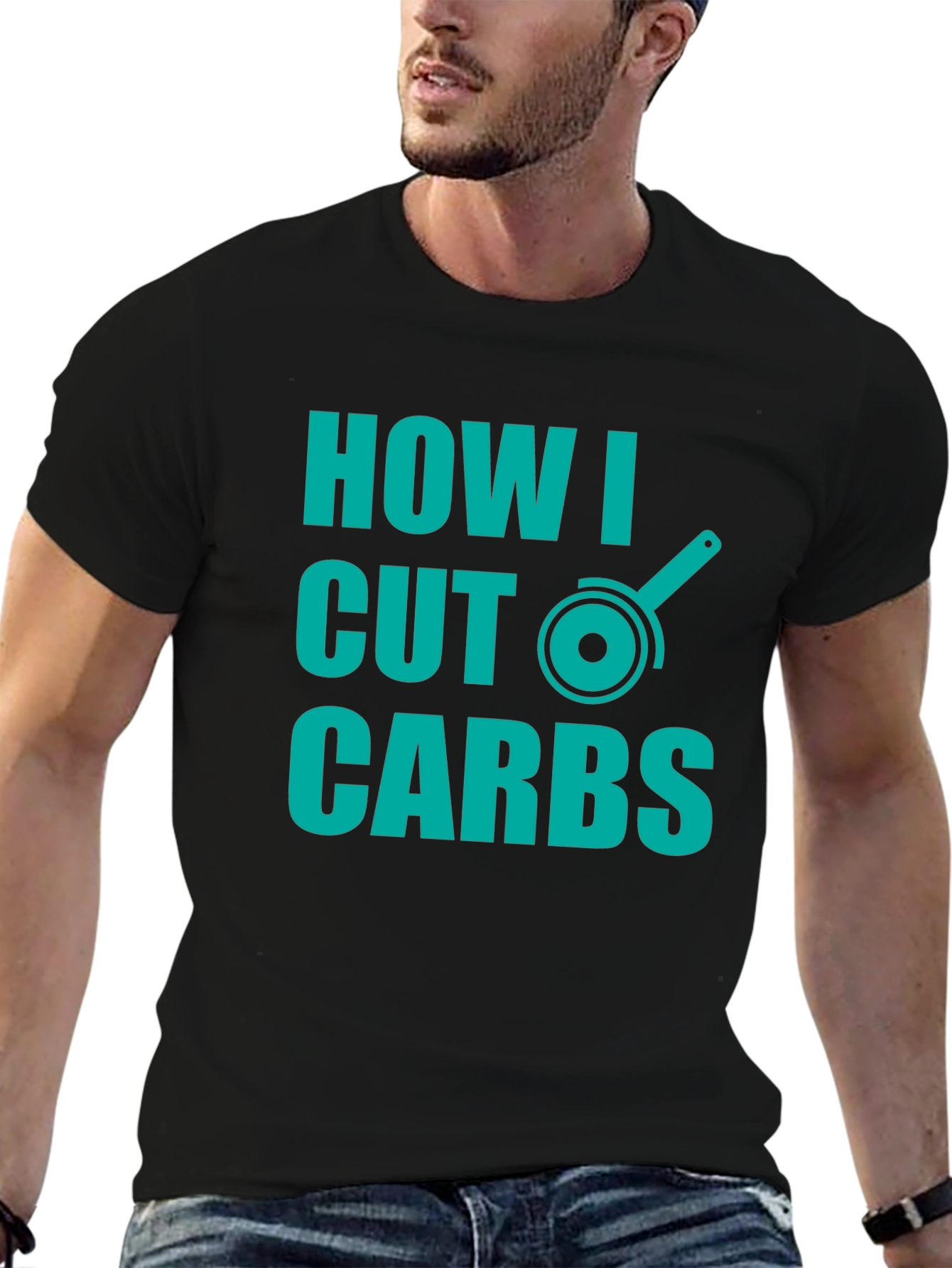Black How I Cut Carbs T-Shirt - Funny Diet Humor Tee view 6
