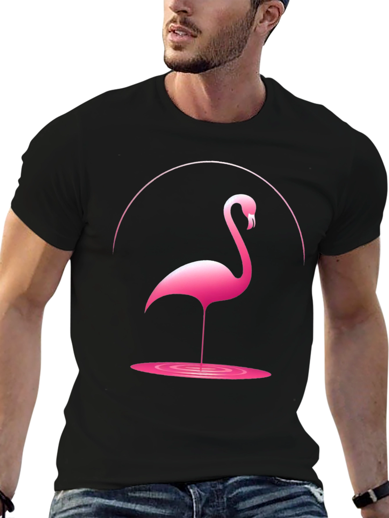 Black Pink Flamingo Graphic Tee - Unique Design view 6