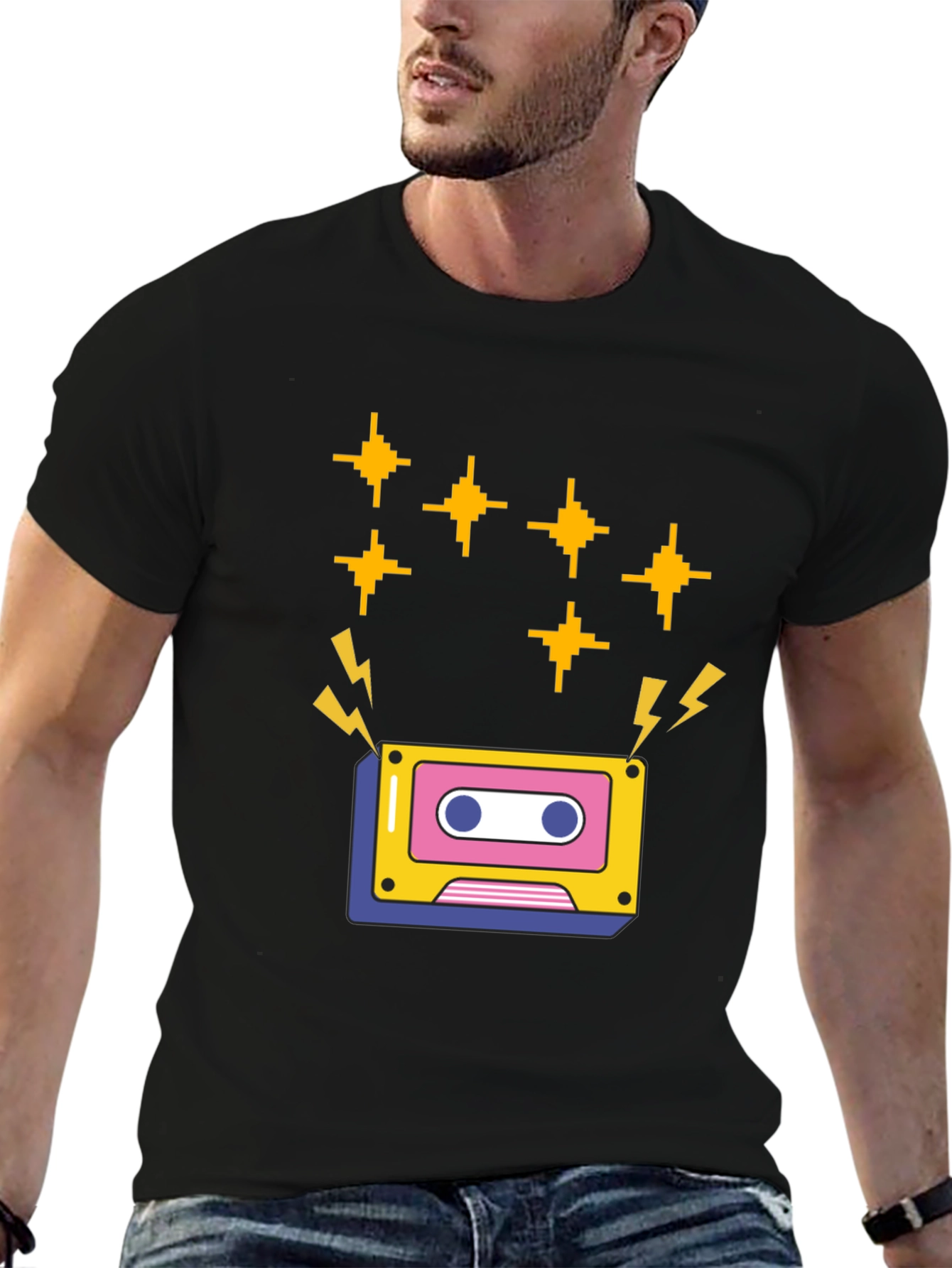 Black Retro Cassette Tape Graphic Tee - Black Short Sleeve Shirt view 6