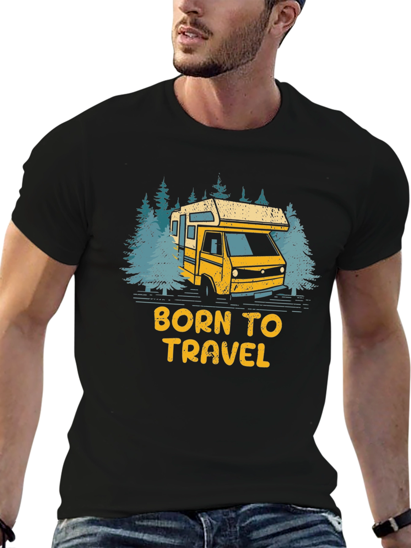 Black Born to Travel RV Camping T-Shirt view 6