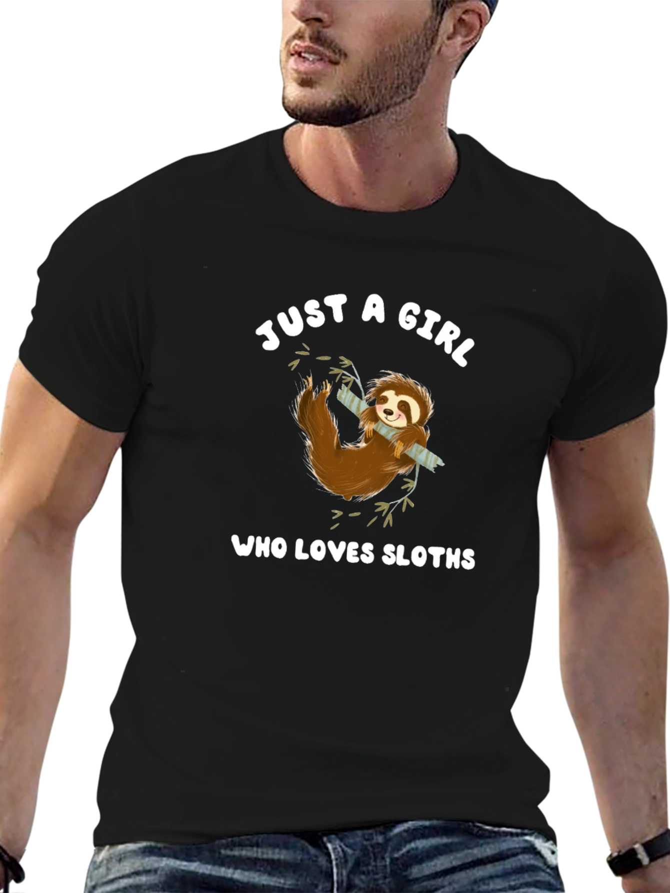 Black Just a Girl Who Loves Sloths T-Shirt view 6