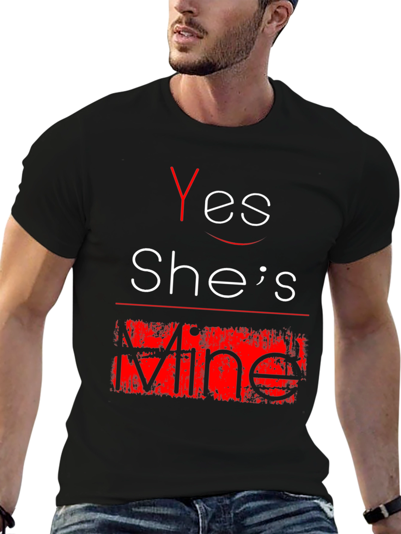 Black Yes She's Mine Funny Graphic Tee - Black T-Shirt view 6