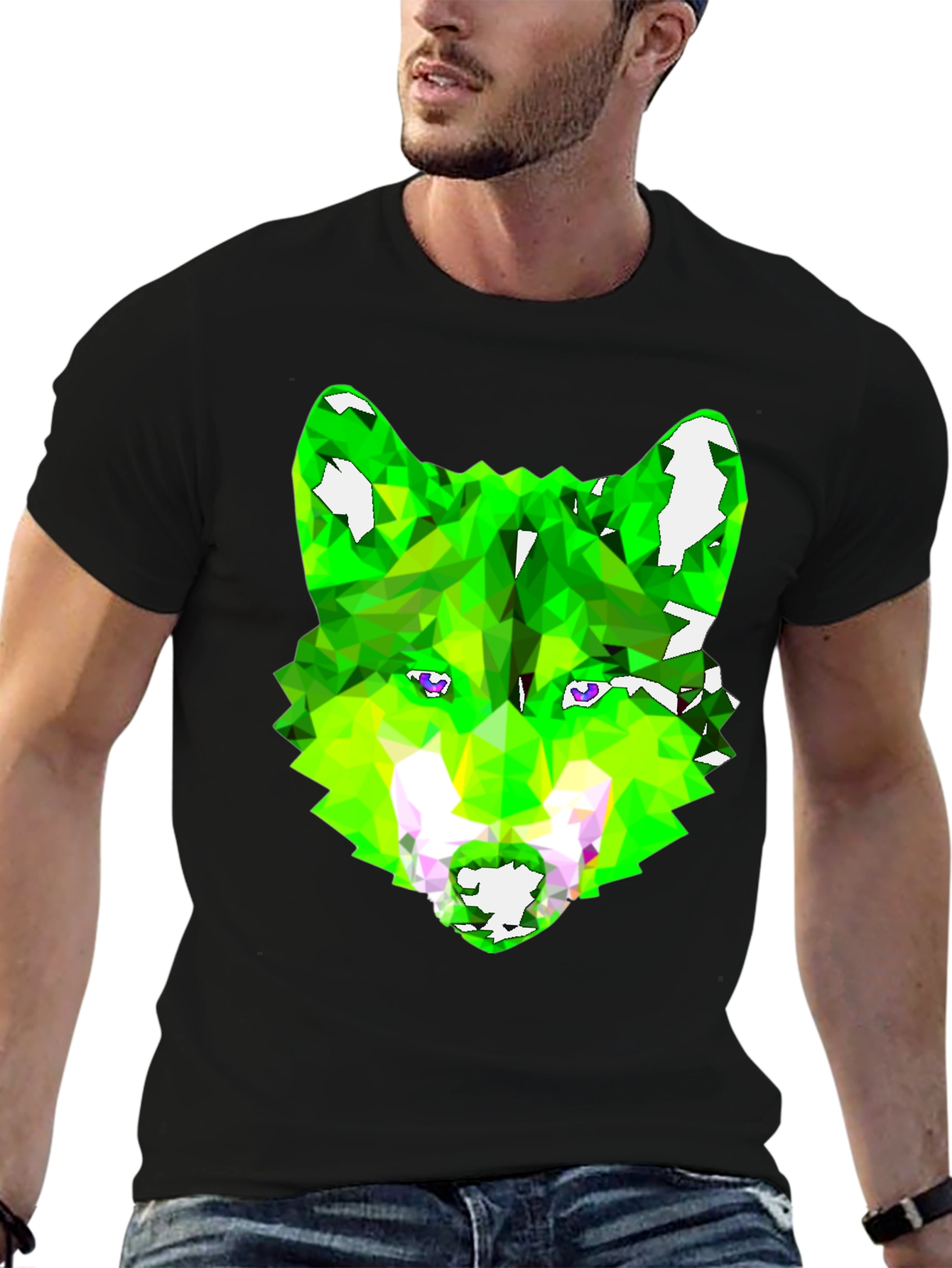 Black Geometric Wolf Graphic Tee - Black view 6