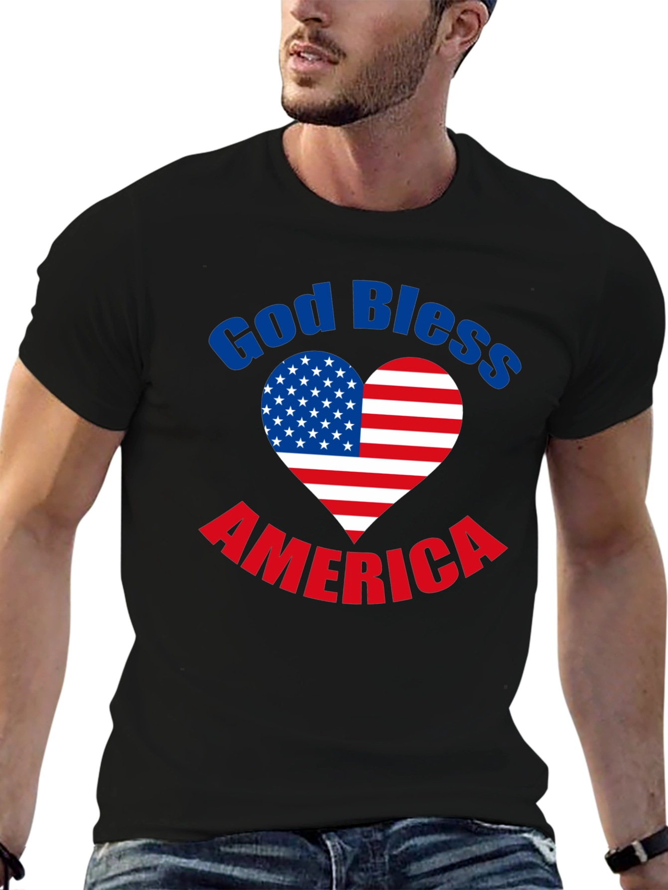 Black God Bless America T-Shirt Patriotic Heart Flag Tee view 6