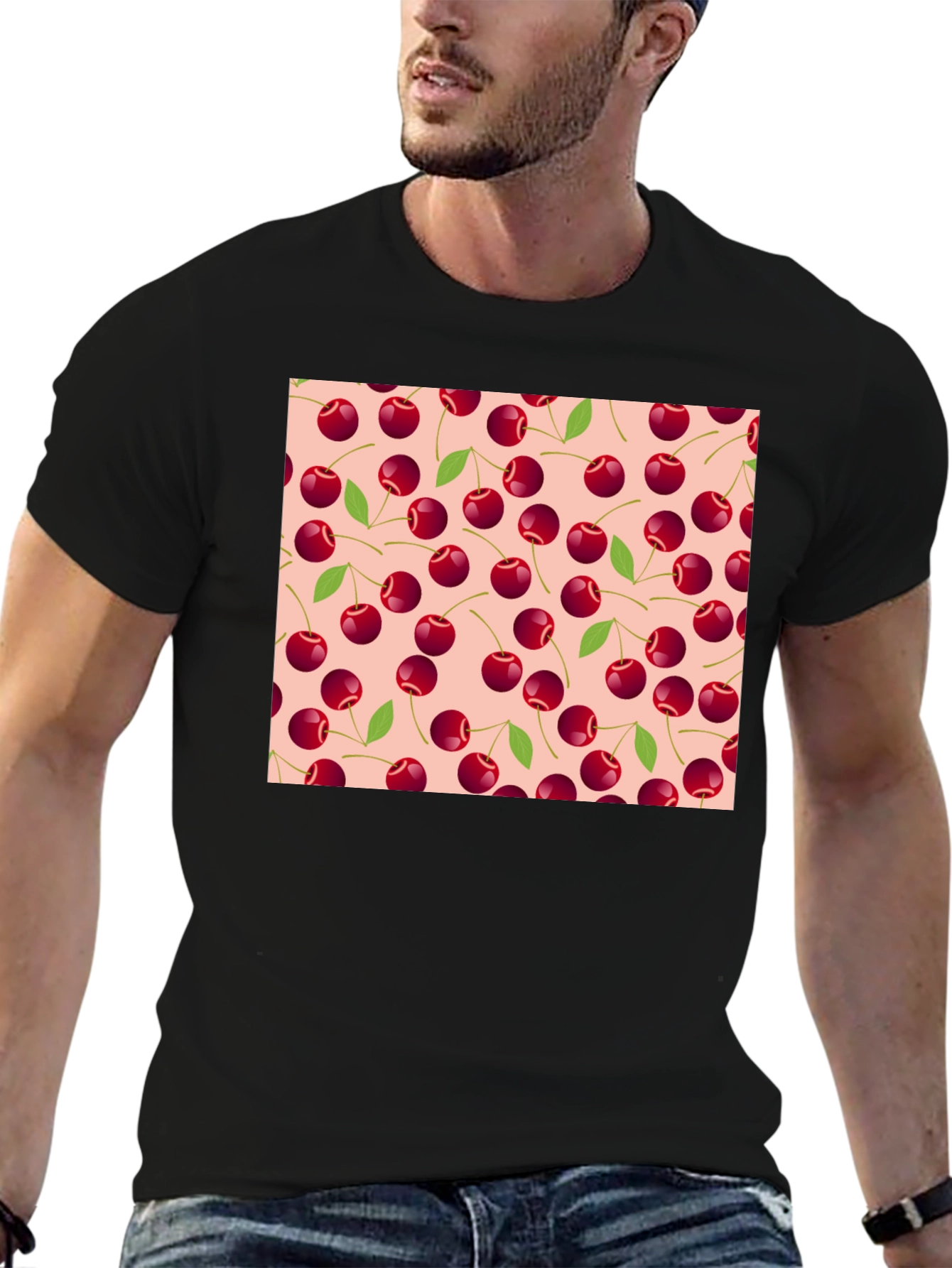 Black Cherry Pattern Tee - Black Cotton Casual view 6