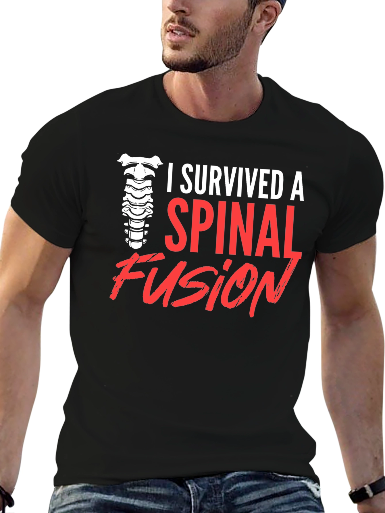 Black Spinal Fusion Survivor T-Shirt - Black view 6