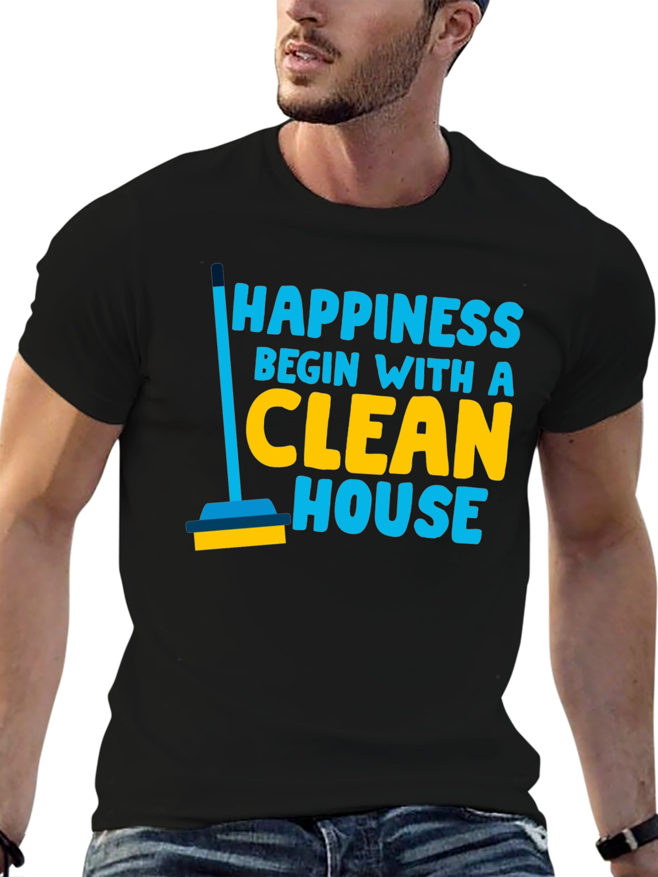 Black Happiness Begins With a Clean House Graphic T-Shirt view 6