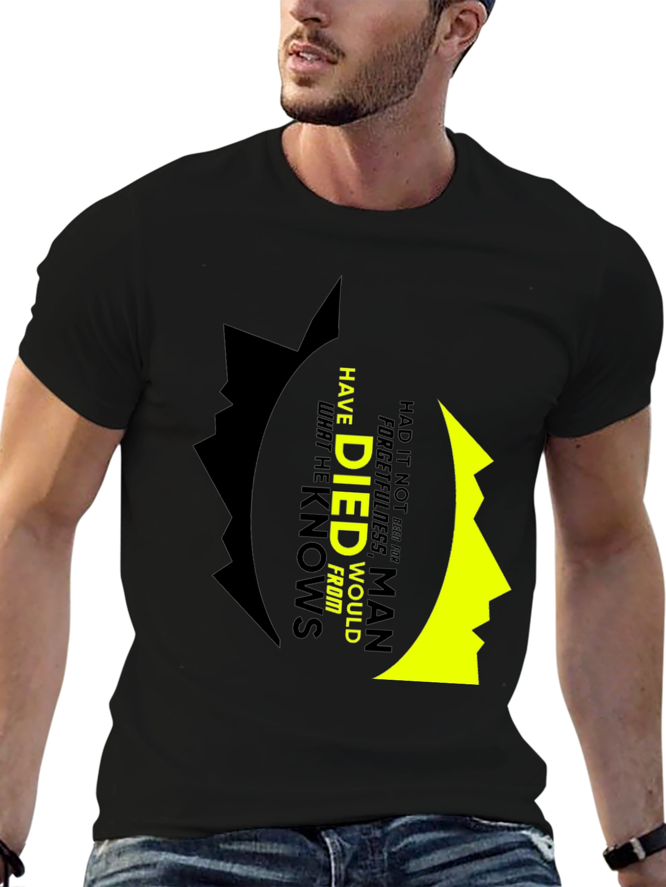 Black Philosophical T-Shirt: Forgetfulness Quote view 6