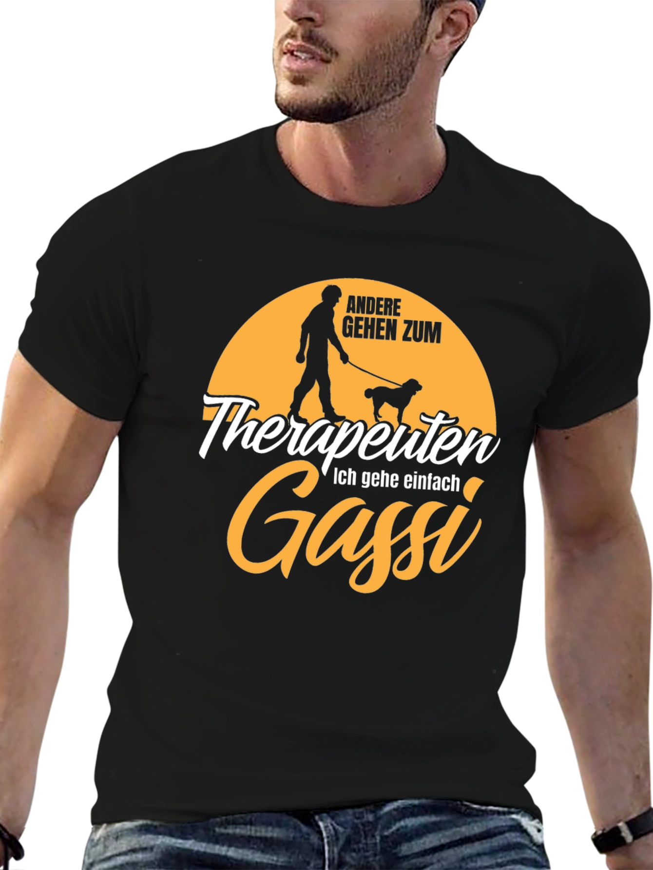 Black Funny Dog Walker T-Shirt - Therapists Gassi Humor Tee view 6