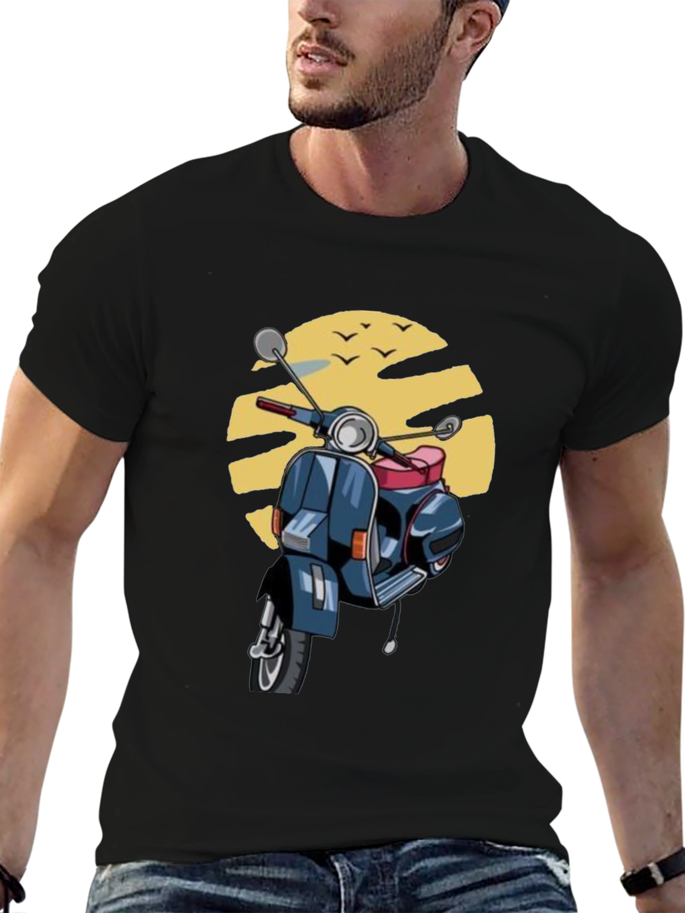 Black Retro Scooter T-Shirt - Vintage Style Graphic Tee view 6