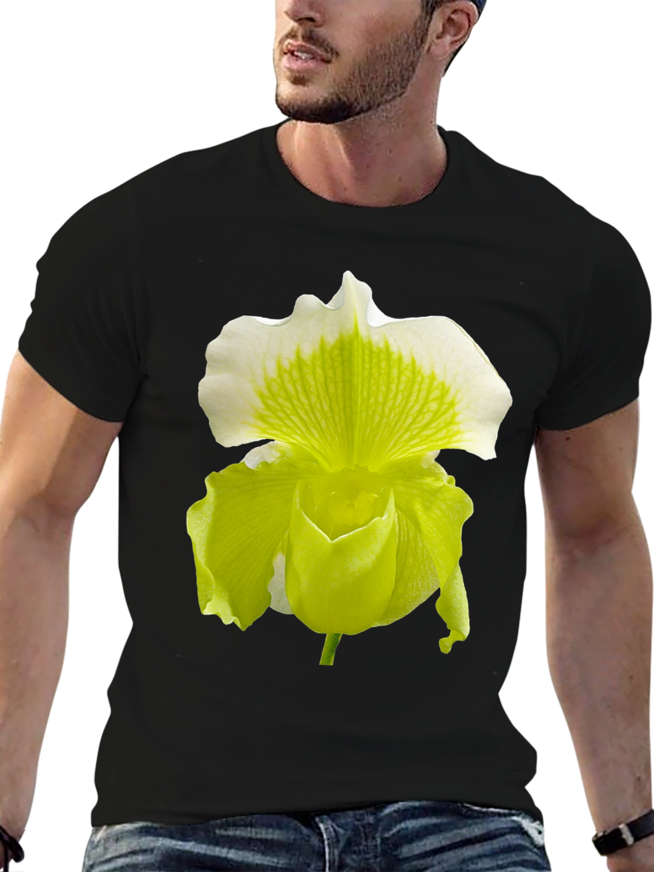 Black Orchid Flower Graphic Tee - Black Cotton Blend view 6