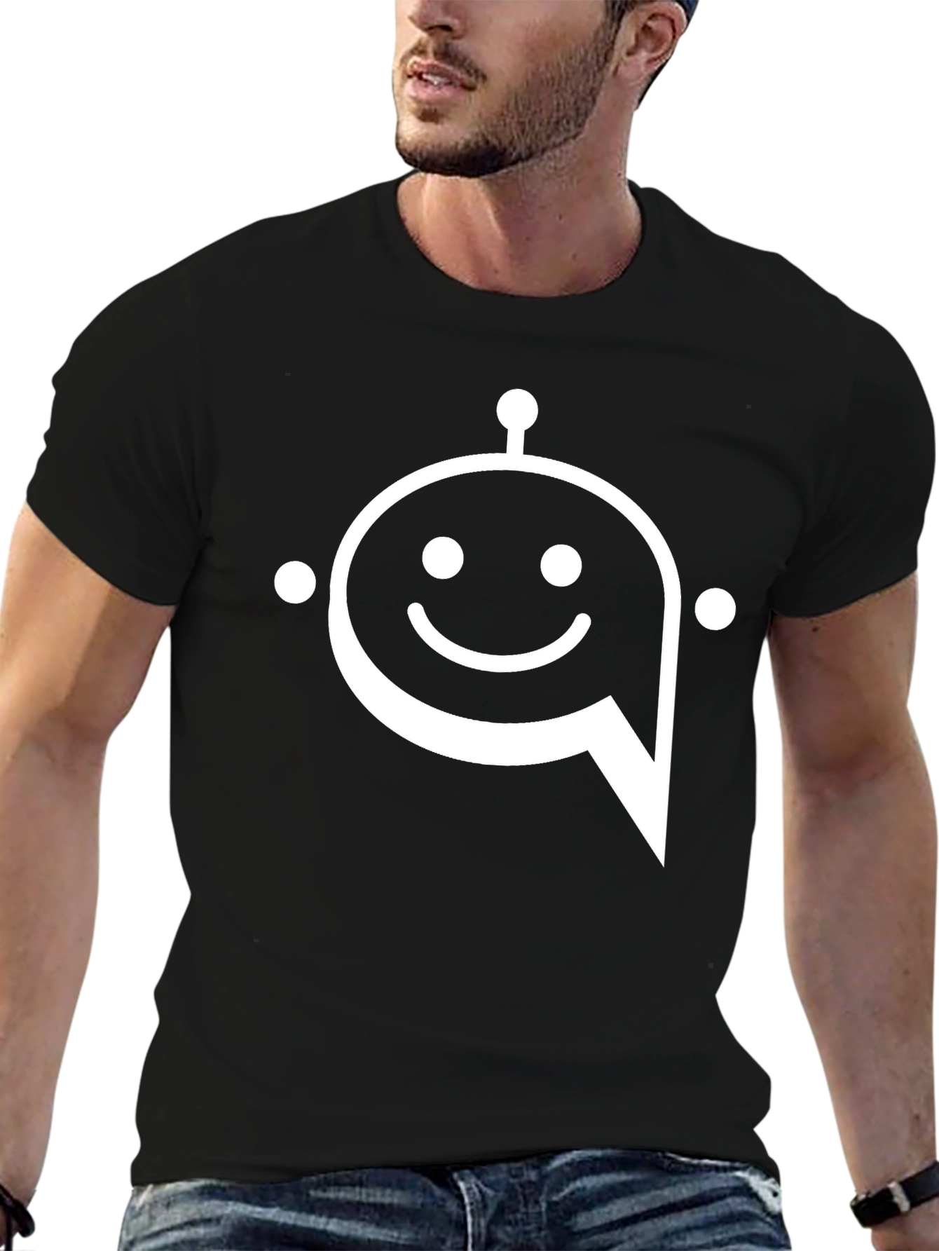 Black Robot Chat T-Shirt - Black Graphic Tee view 6
