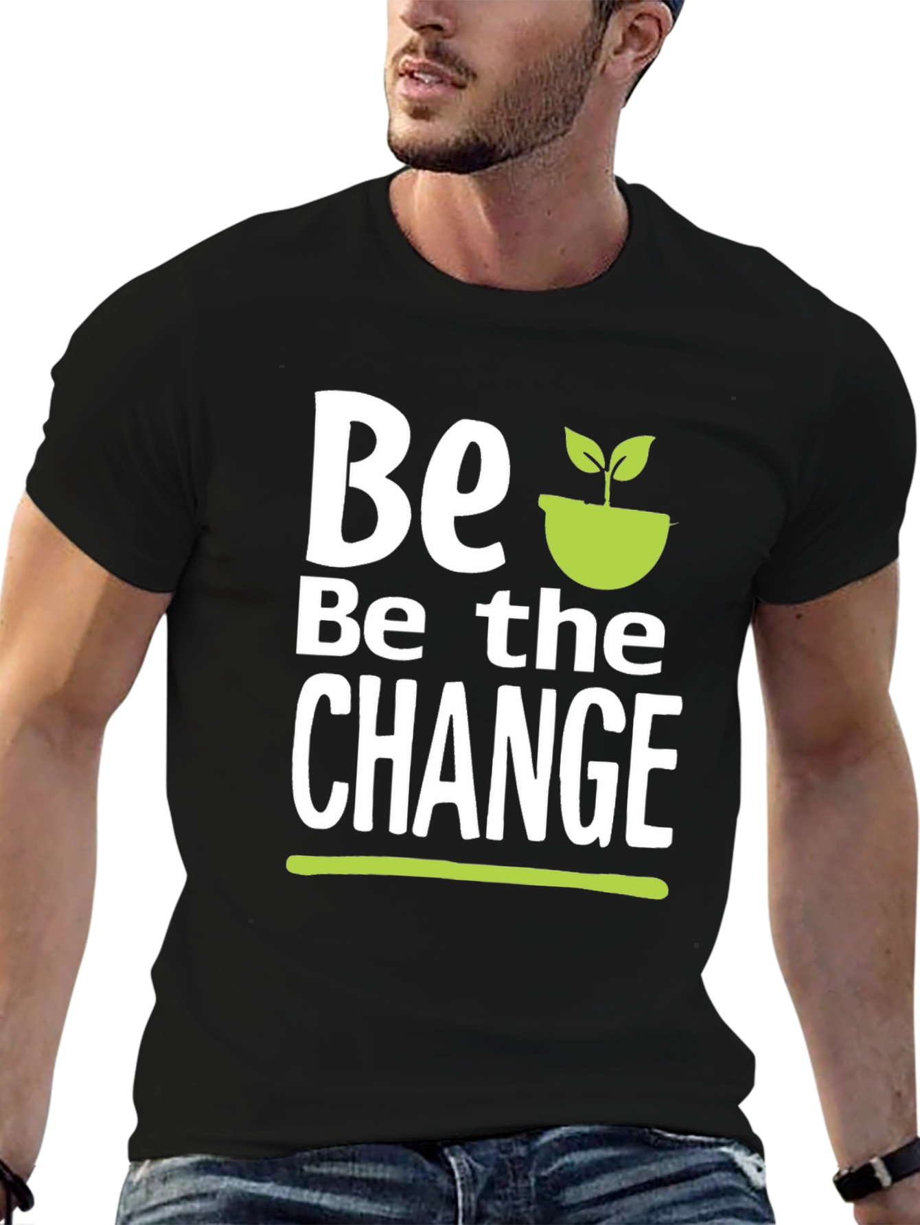 Black Be the Change T-Shirt - Black Cotton Graphic Tee view 6