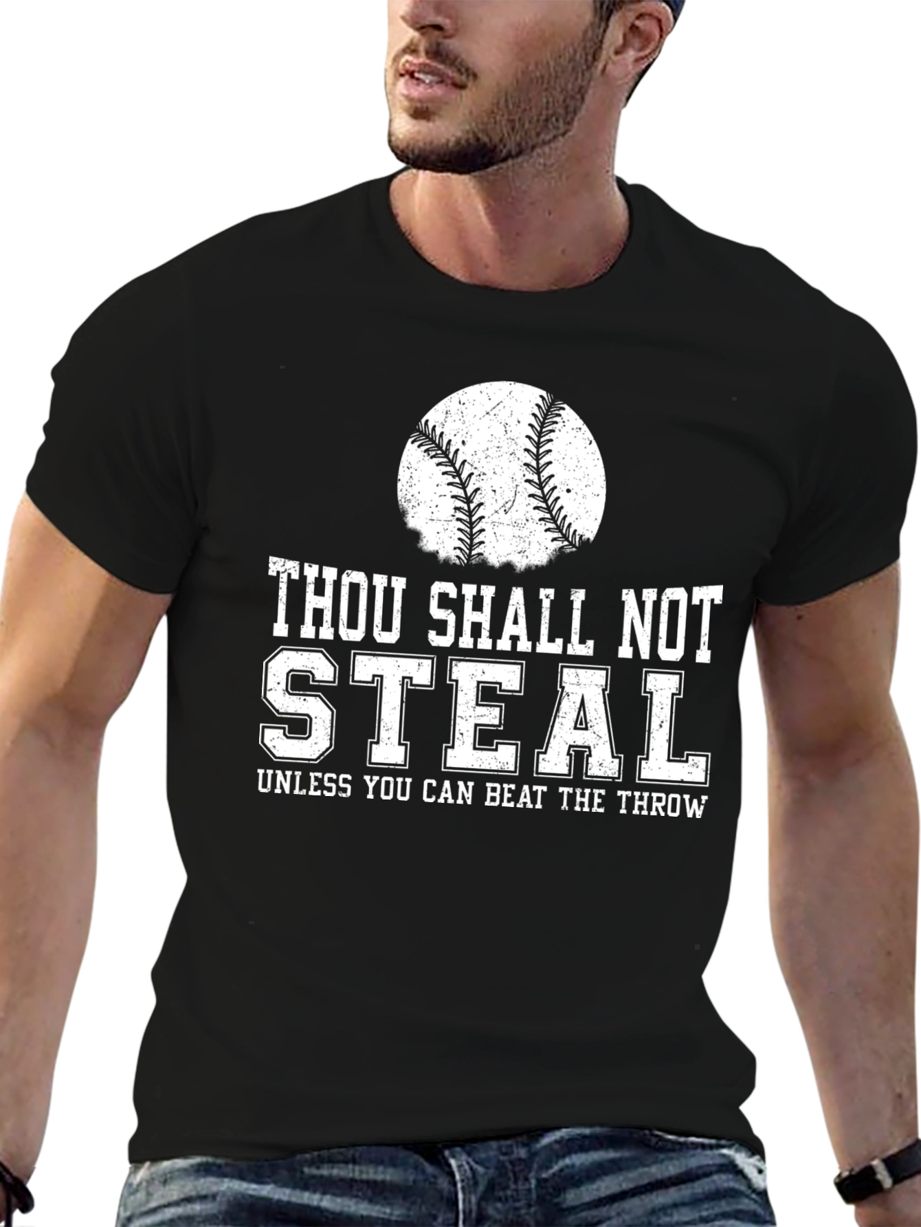 Black Thou Shalt Not Steal Baseball T-Shirt view 6
