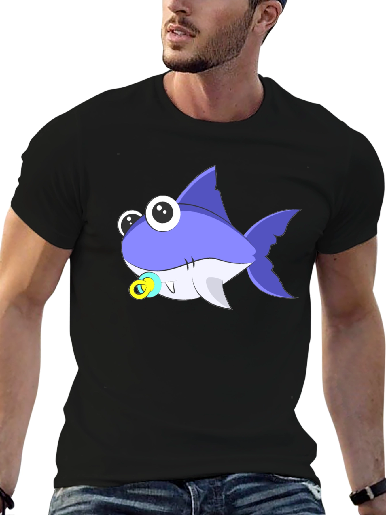 Black Cartoon Shark T-Shirt: Cute Baby Shark Design view 6