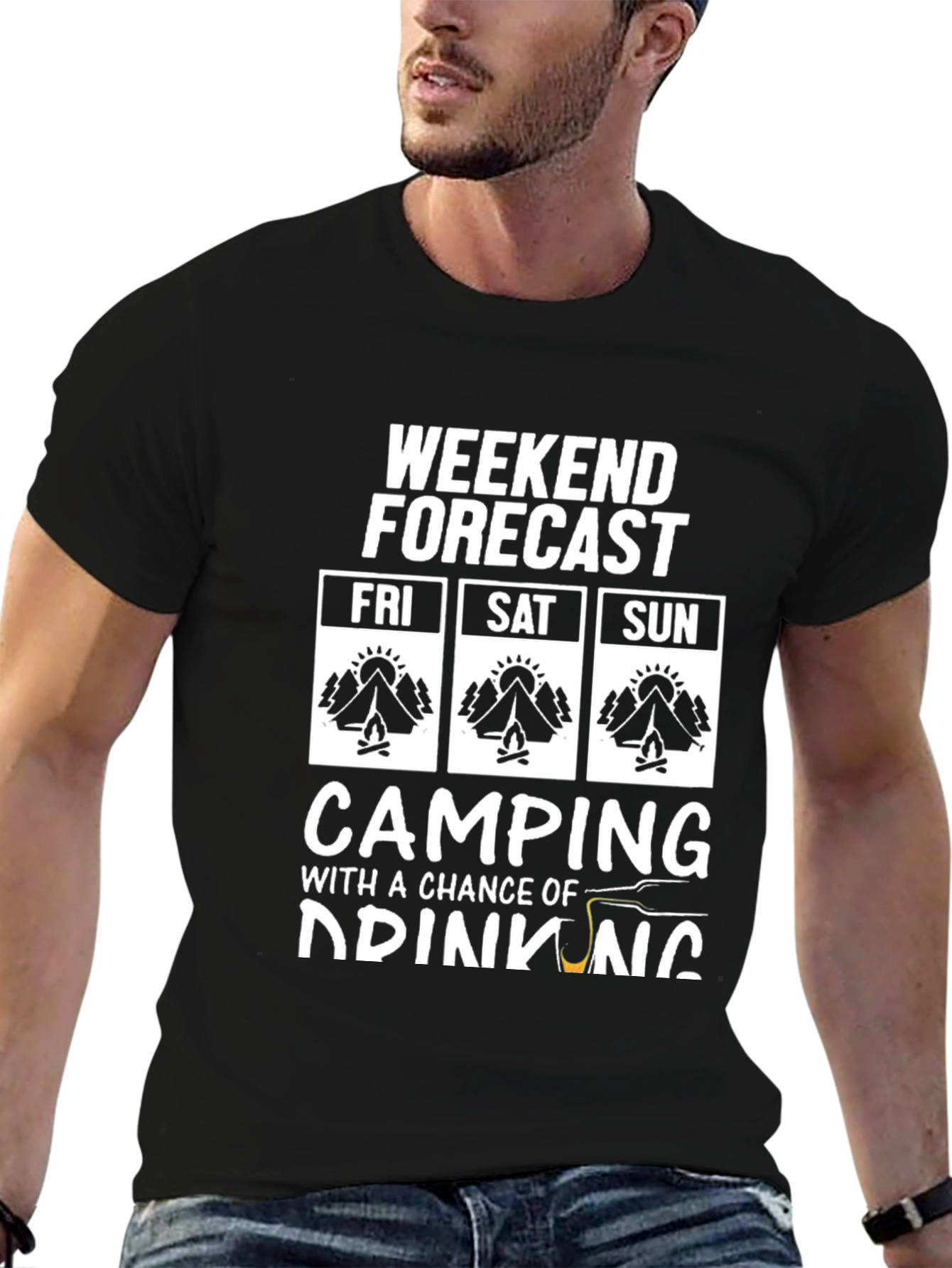 Black Camping & Drinking Weekend Forecast Graphic Tee view 6