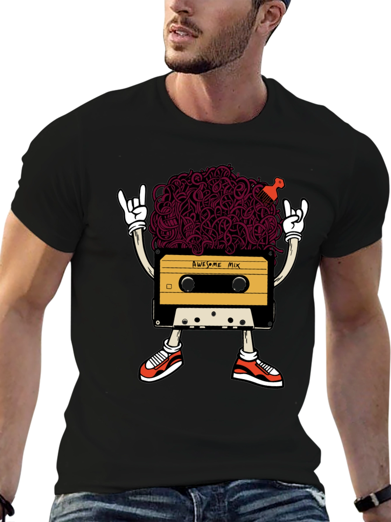 Black Awesome Mix Tape Graphic T-Shirt view 6