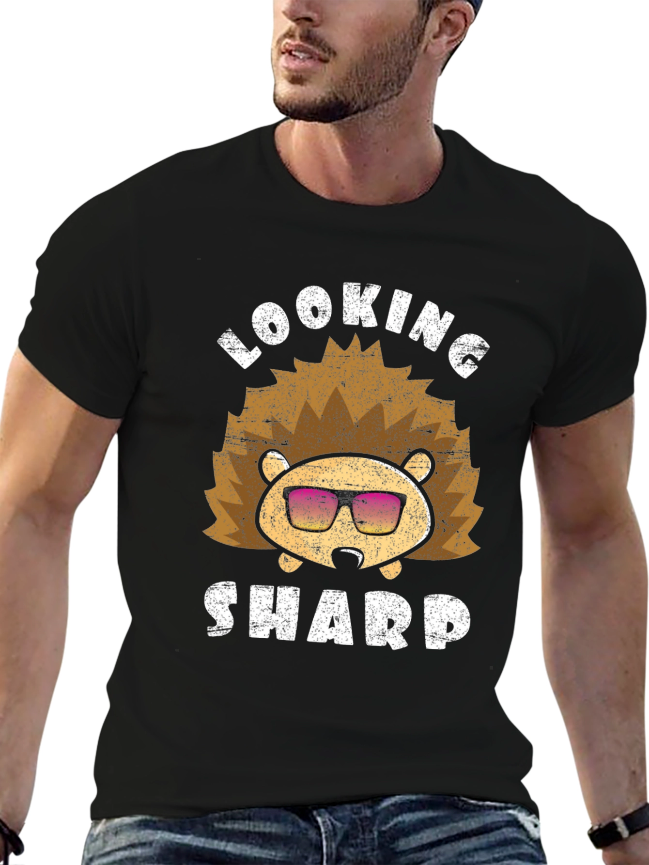 Black Looking Sharp Hedgehog Graphic Tee view 6