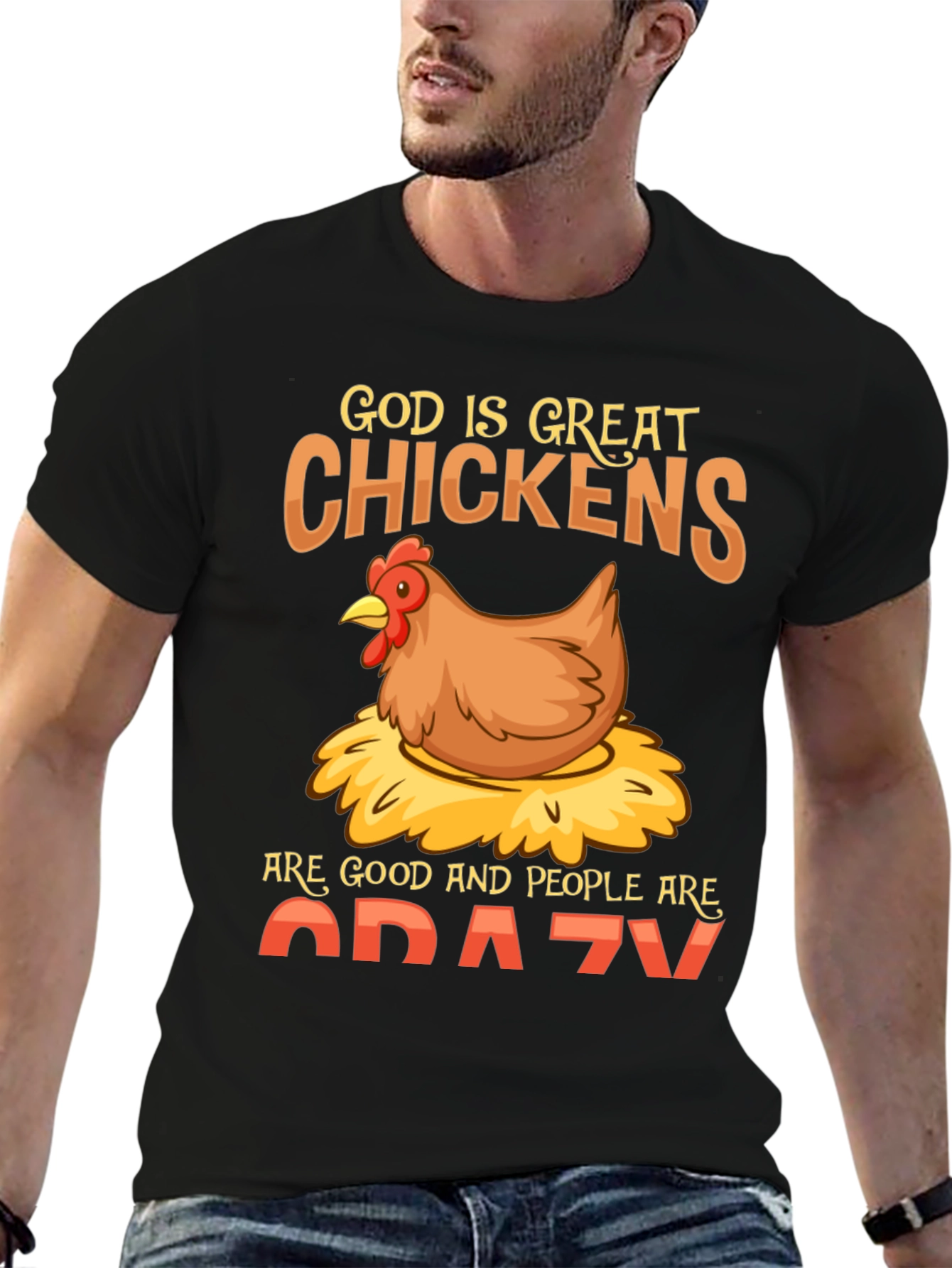Black Funny Chicken Lover T-Shirt - God Is Great Chickens Are Good view 6