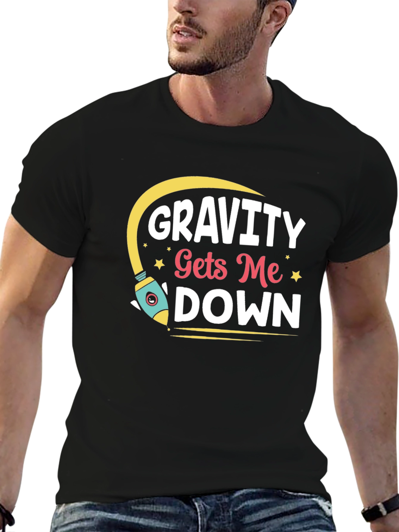 Black Gravity Gets Me Down Graphic T-Shirt view 6