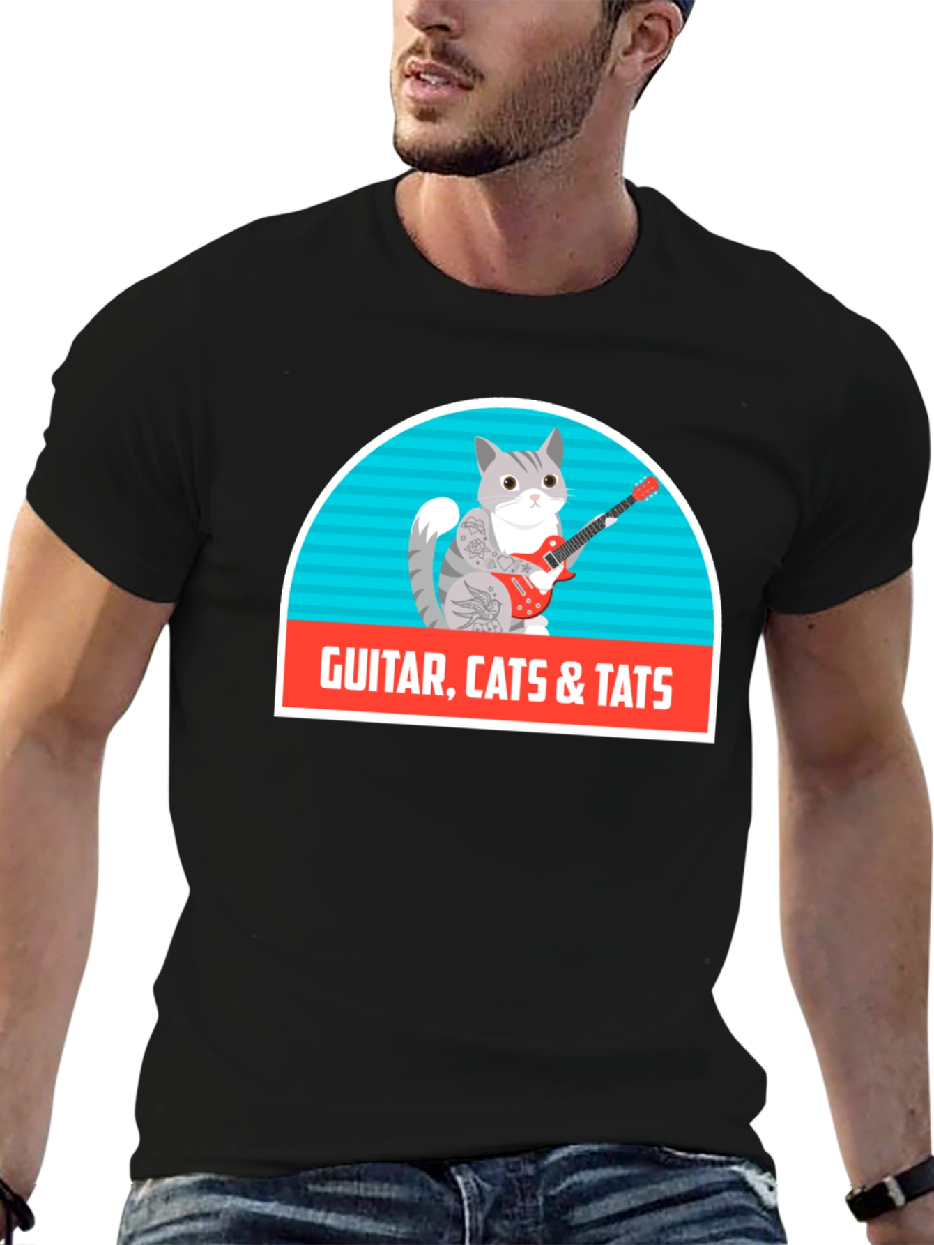 Black Guitar Cats & Tats T-Shirt view 6