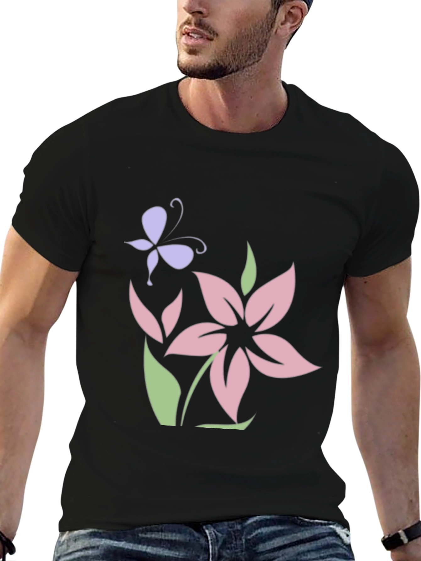 Black Floral Butterfly Black T-Shirt view 6