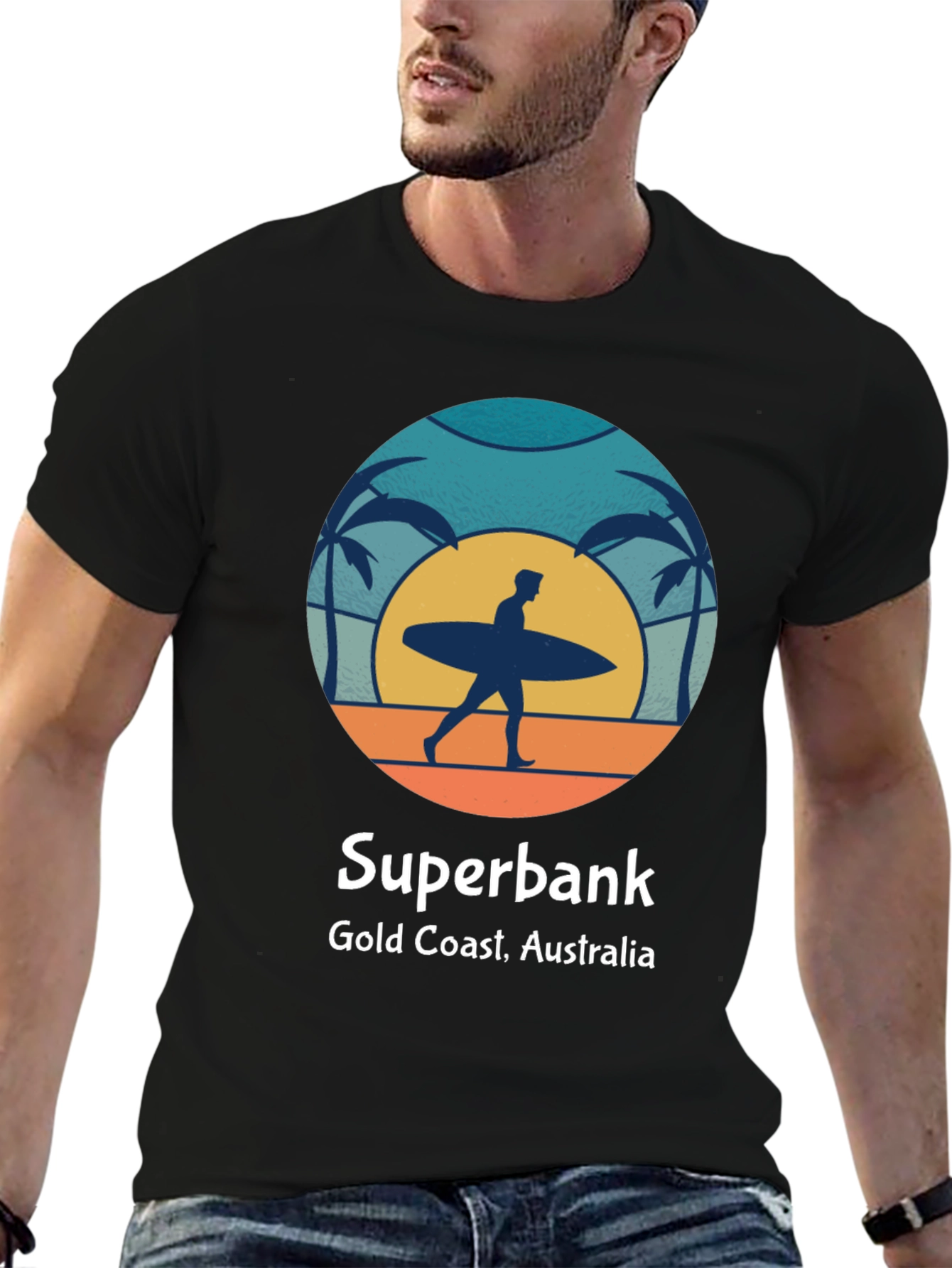 Black Superbank Gold Coast Surfer Graphic T-Shirt view 6
