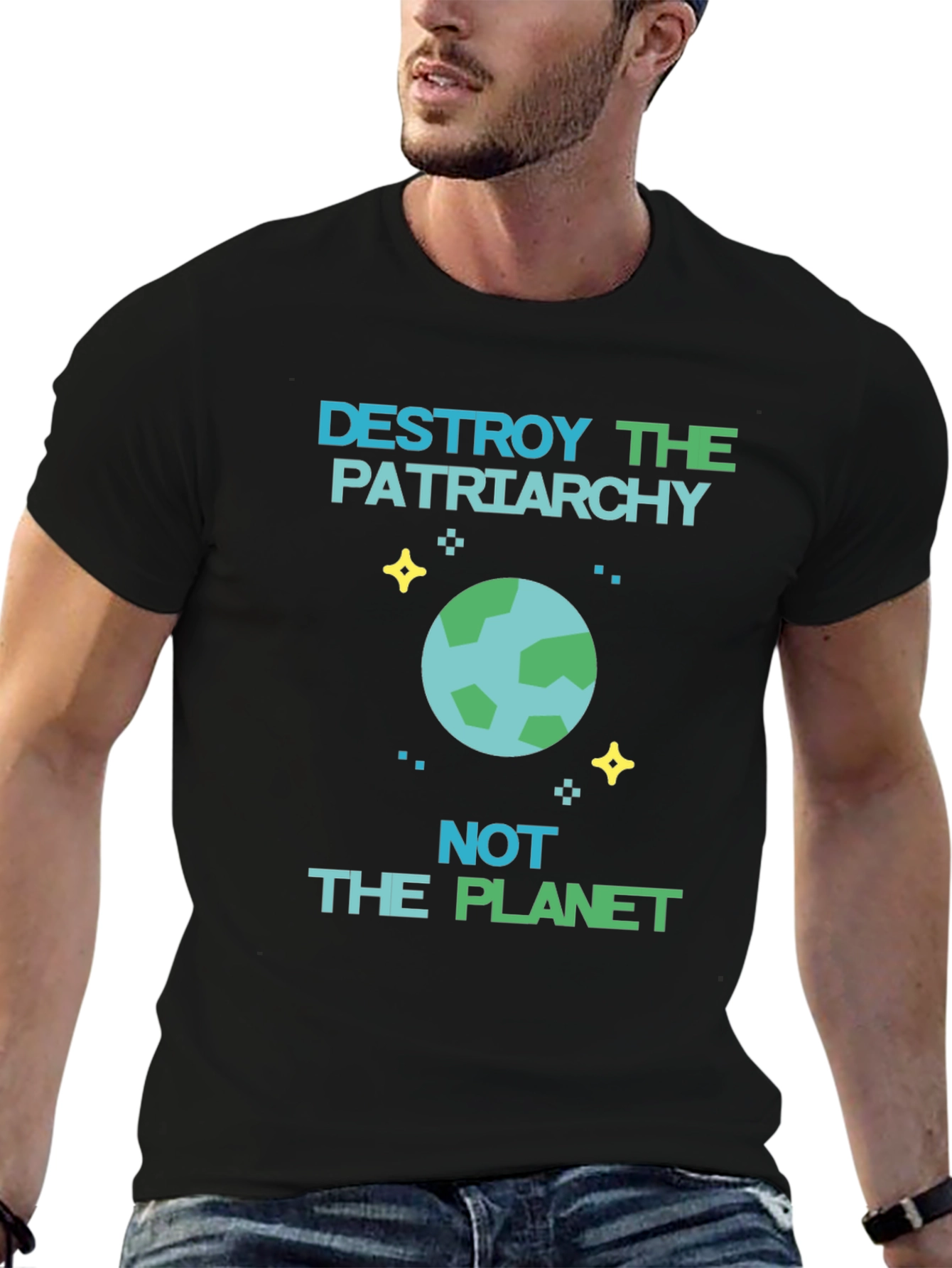 Black Destroy Patriarchy, Not Planet Graphic Tee view 6