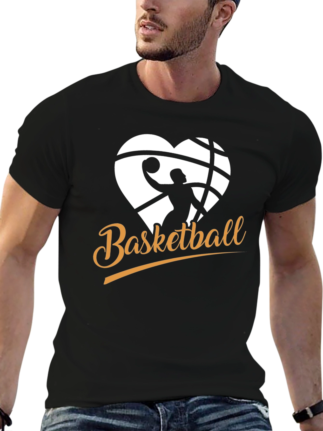 Black Basketball Heart Graphic Black T-Shirt view 6