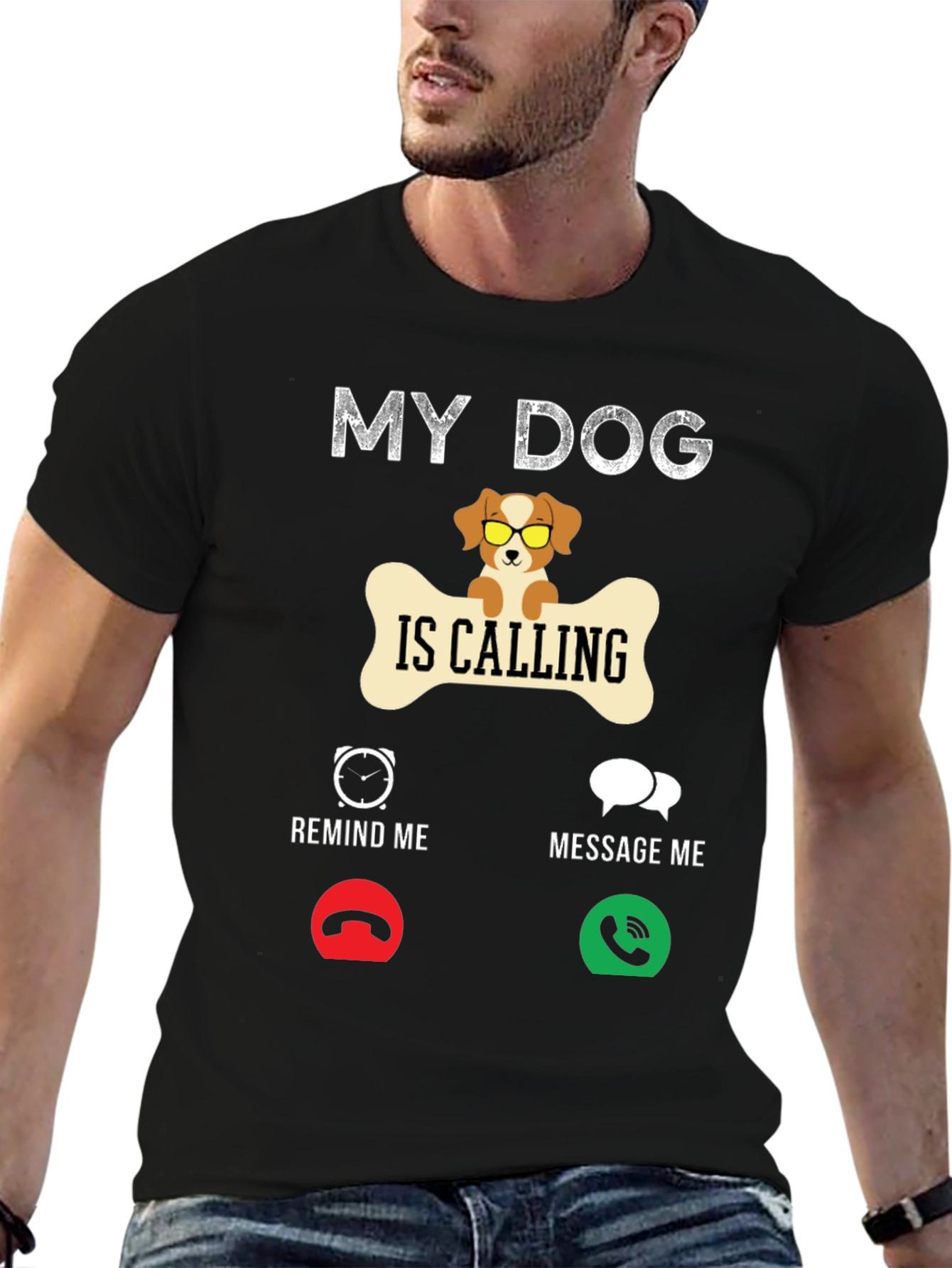Black My Dog is Calling T-Shirt | Novelty Pet Lover Tee view 6