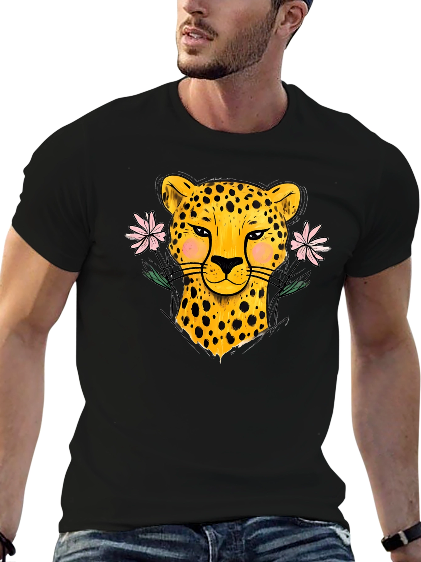 Black Leopard & Floral Black Graphic Tee view 6